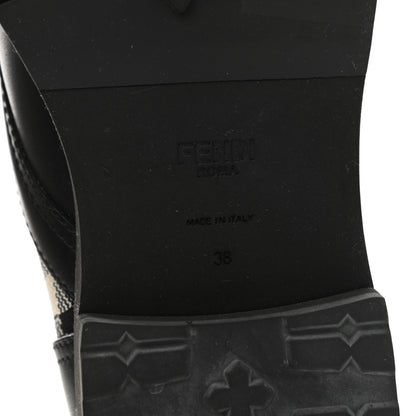 Fendi Vitello Stretch Fabric FF Vichy Rockoko Biker Boots 38 Black Crema Tobacco 6 of 7