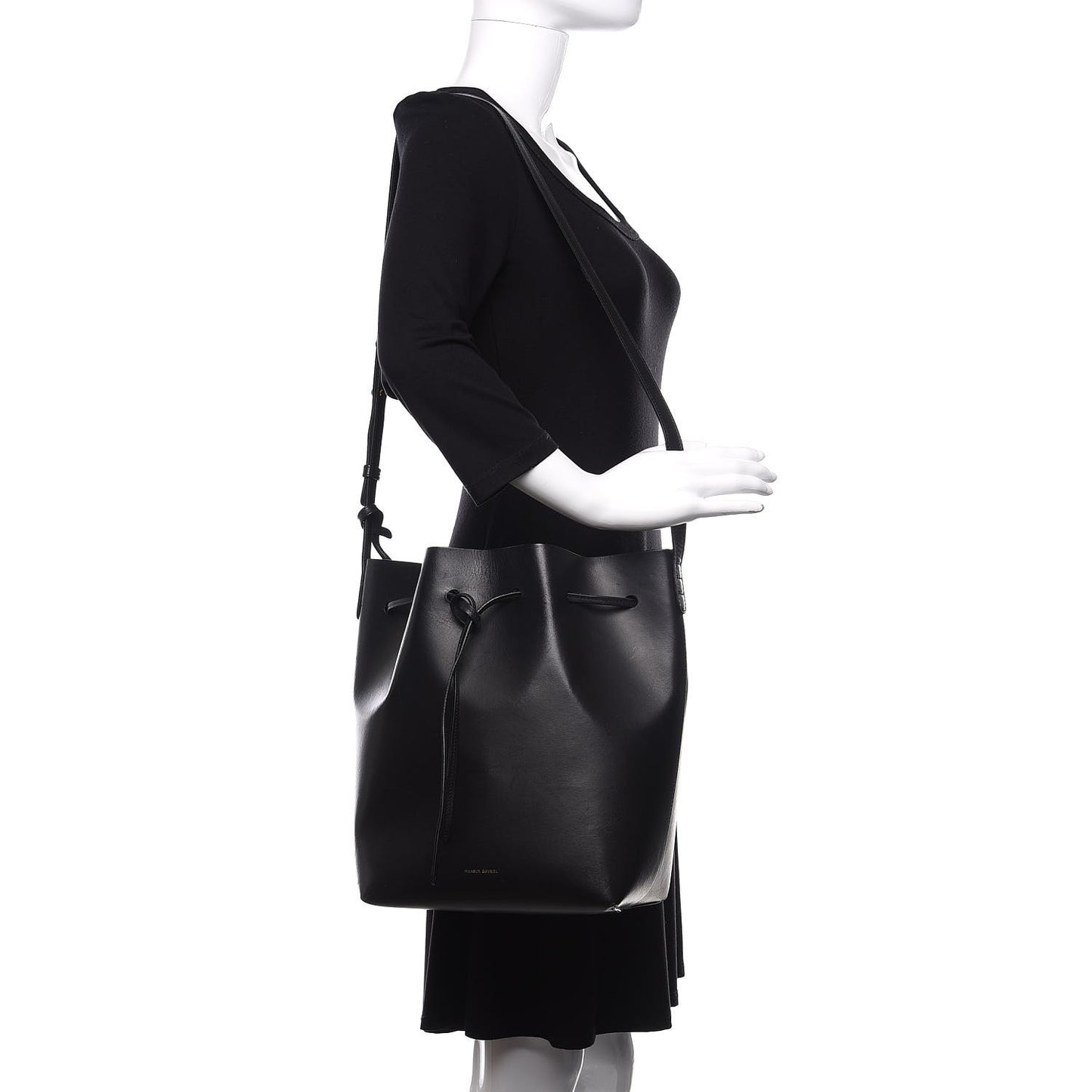 Vegetable Tanned Calfskin Bucket Bag Black Blu