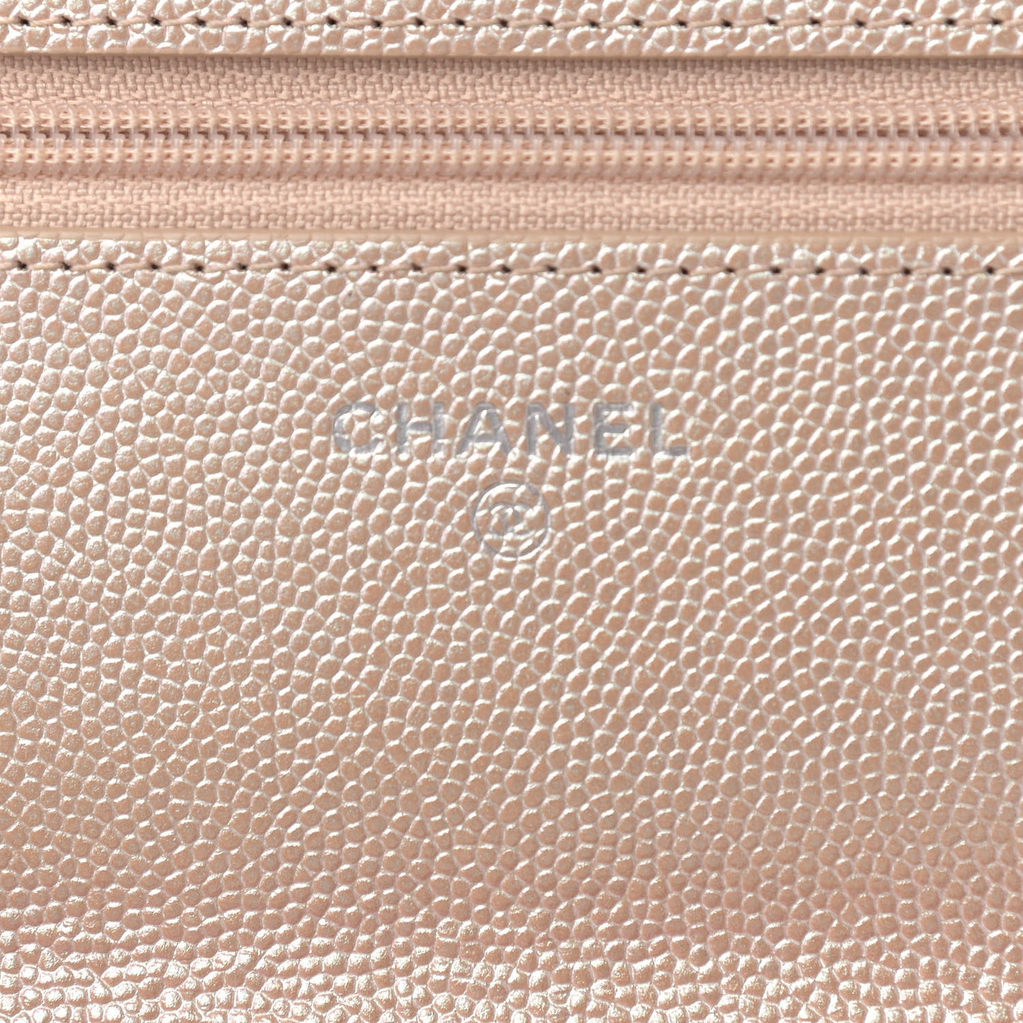 Metallic Caviar Chevron Quilted Wallet On Chain WOC Light Gold