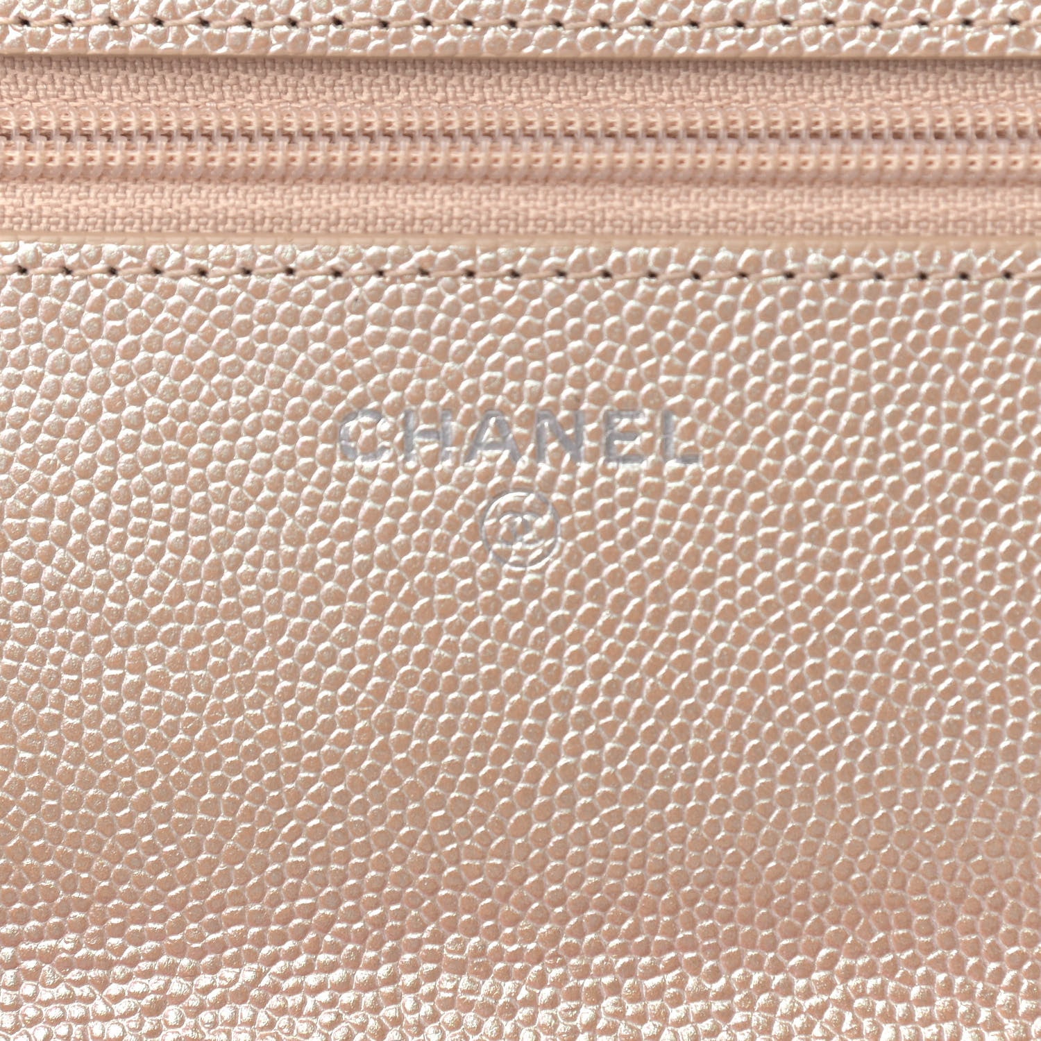 Chanel Metallic Caviar Chevron Quilted Wallet On Chain WOC Light Gold 6 of 10
