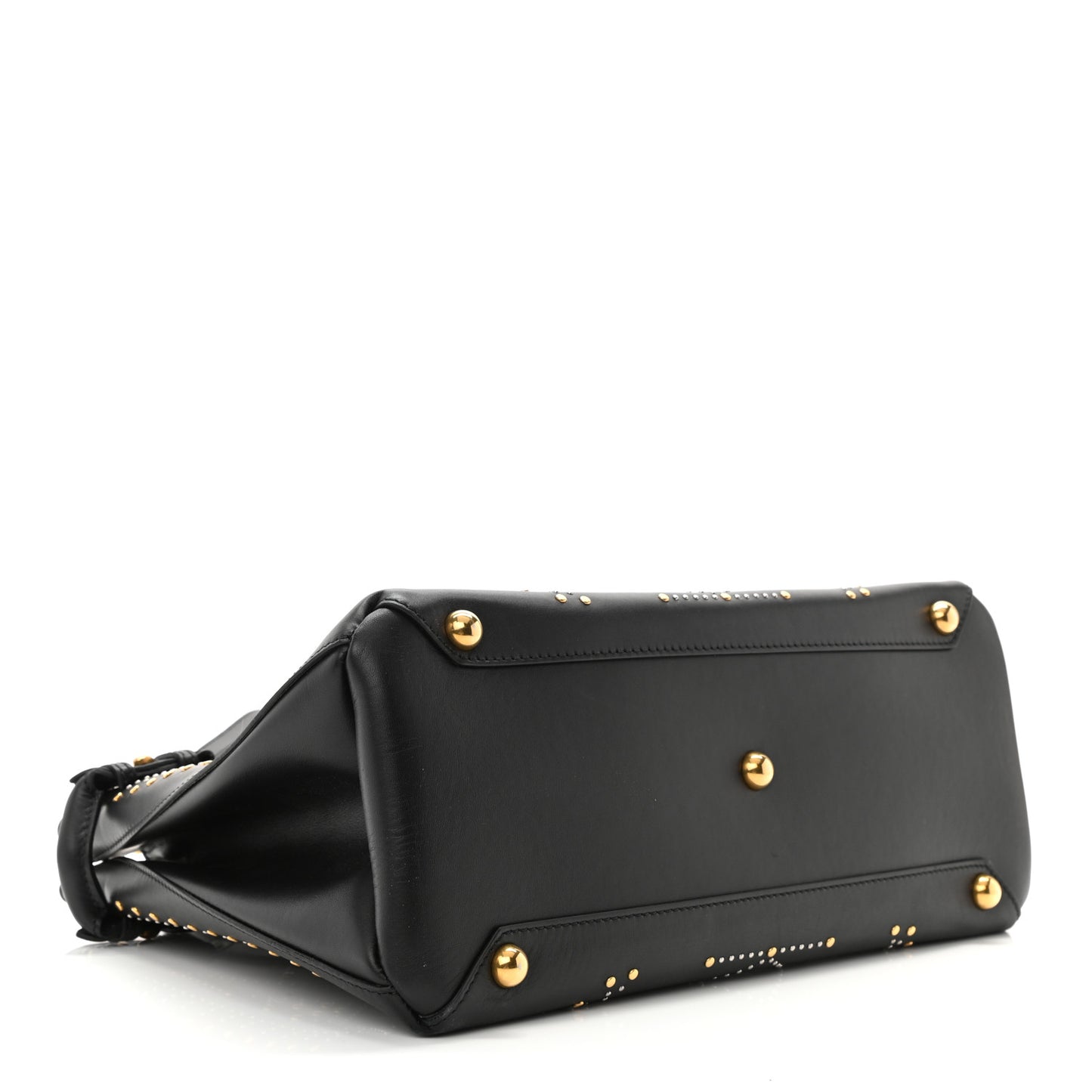 Smooth Calfskin Riveted Medium Banner Tote Black