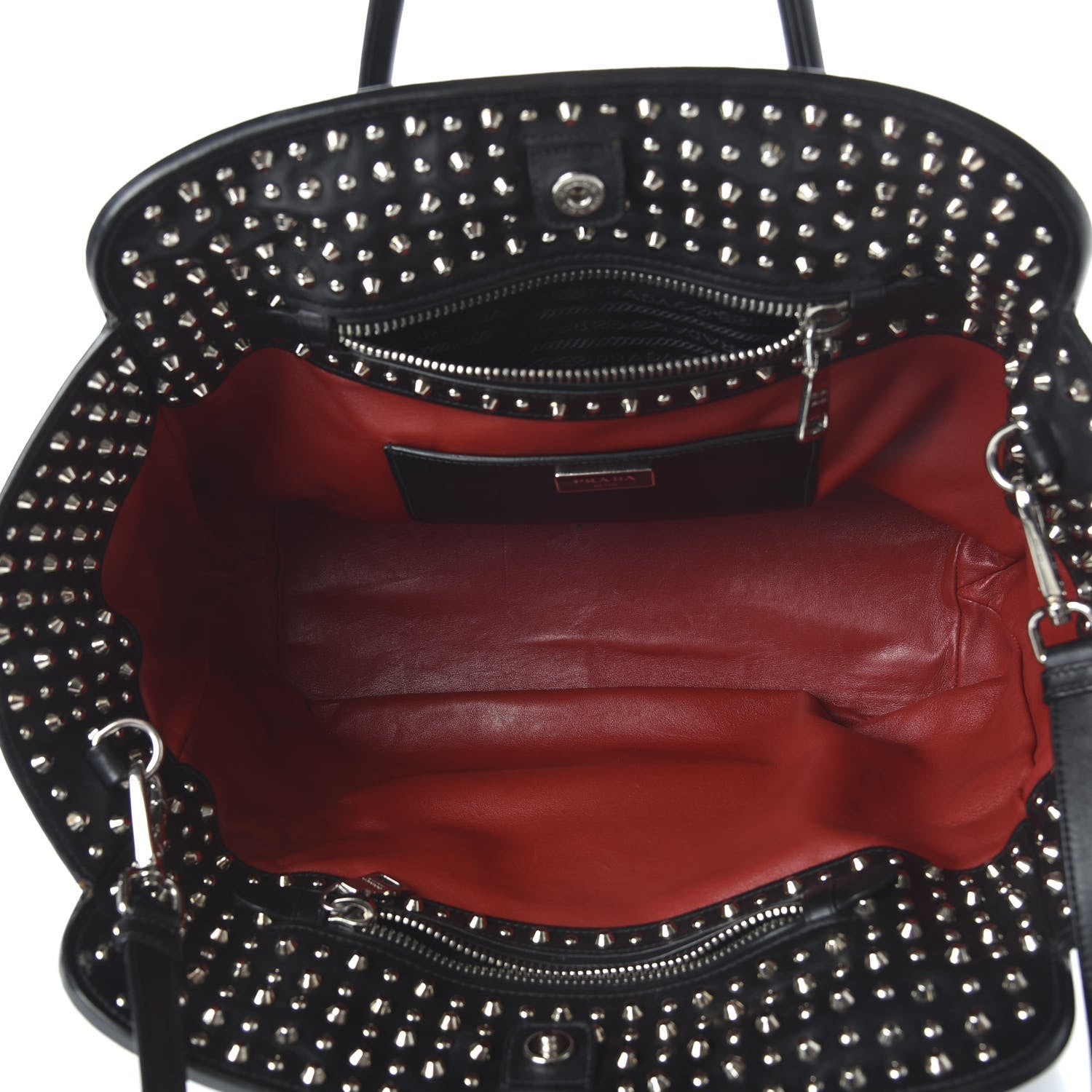Prada Soft Calfskin Studded East West Tote Black 5 of 12