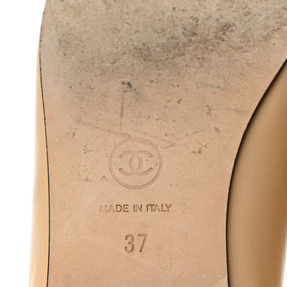 Chanel Lambskin Cap Toe CC Ballerina Flats 37 Beige Black 7 of 10