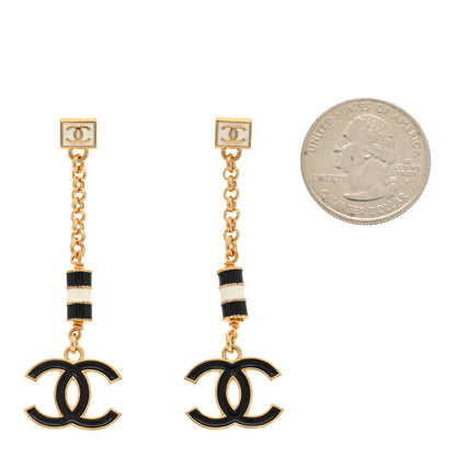 Chanel Metal Enamel CC Square Drop Earrings Gold White Black 2 of 5