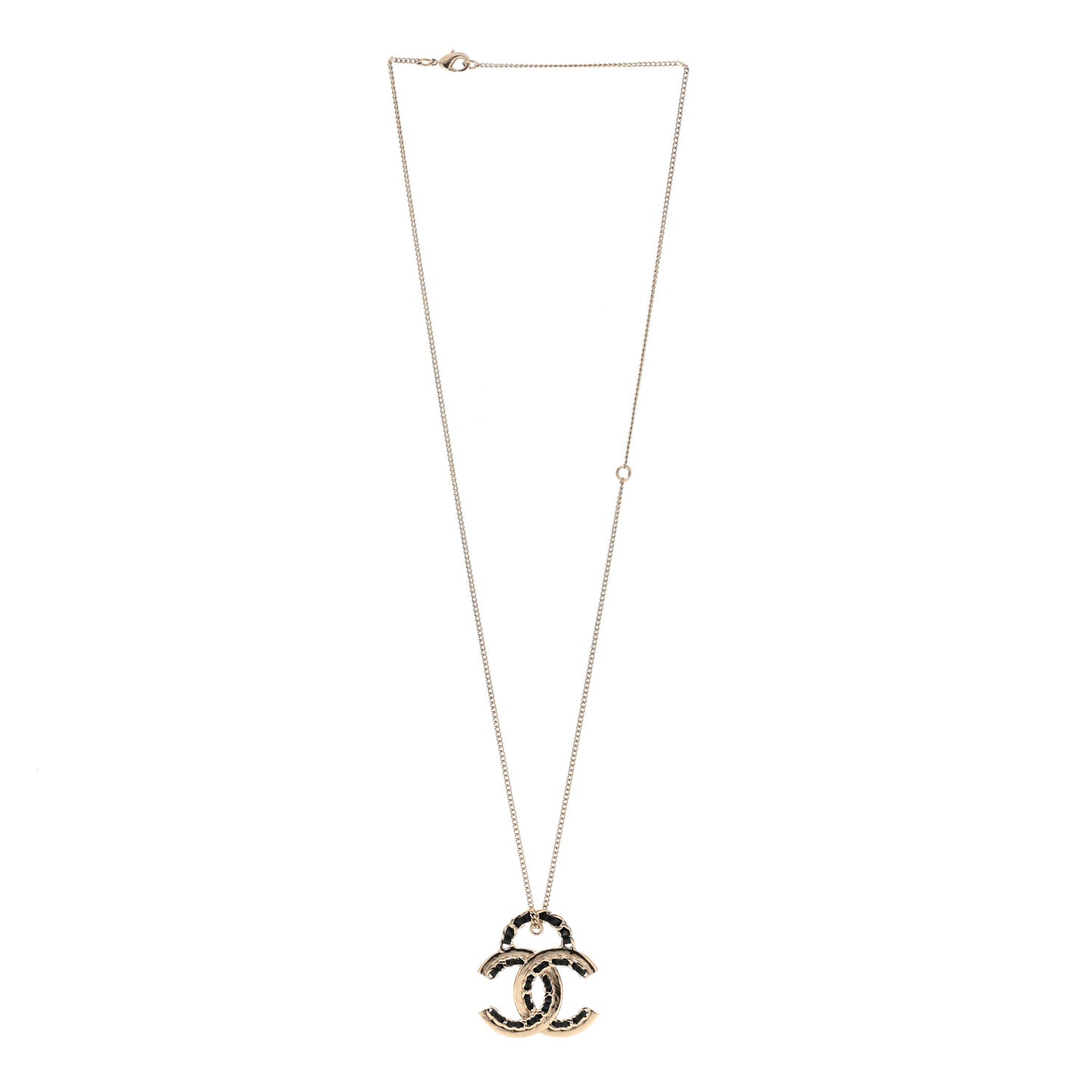 Lambskin CC Chain Necklace Gold Black