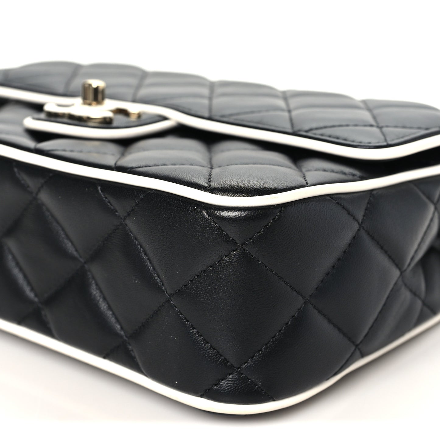 Lambskin Quilted Resin Graphic Frame Flap Bag Black White