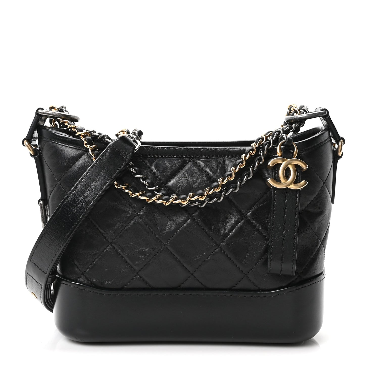 Aged Calfskin Quilted Small Gabrielle Hobo Black