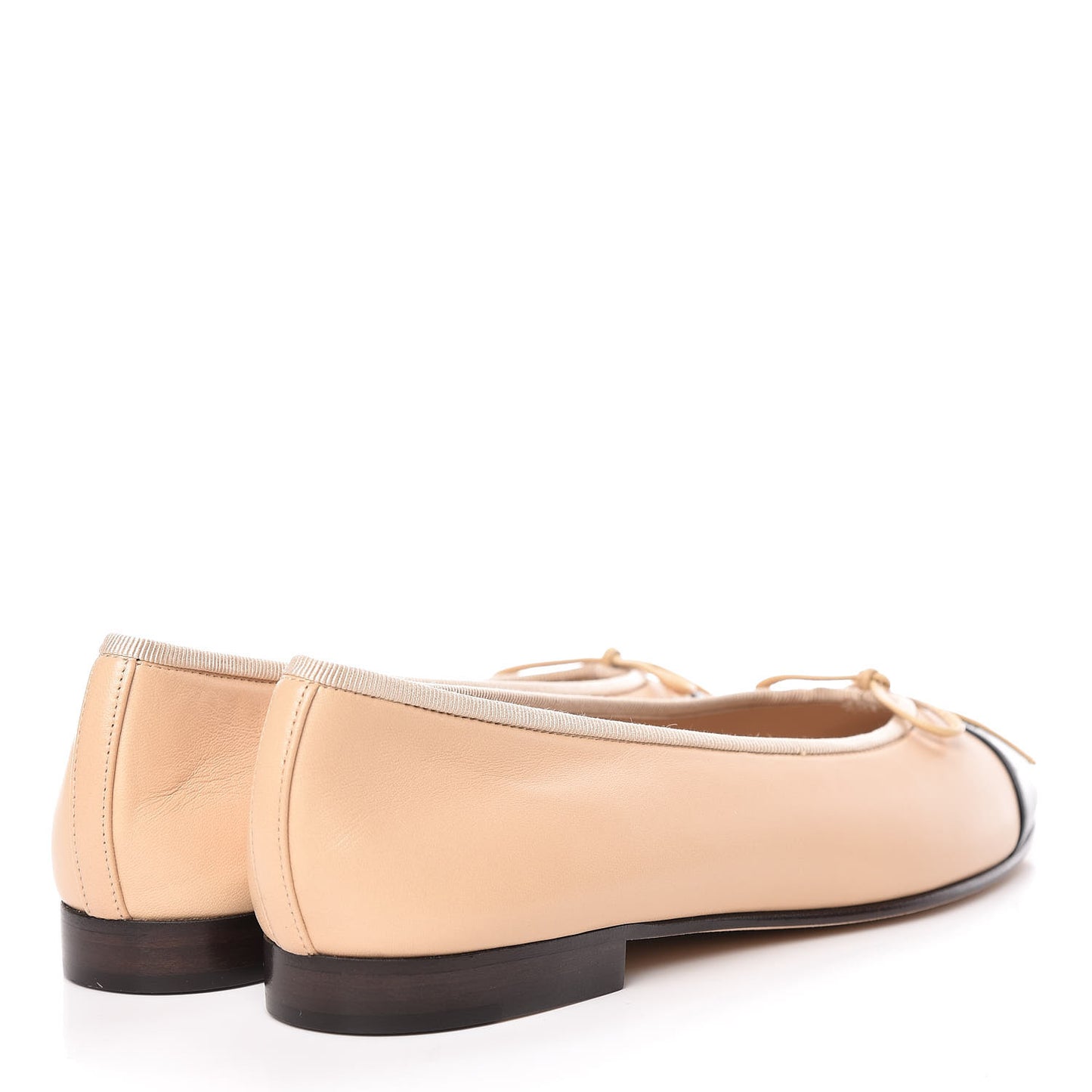 Lambskin Cap Toe Ballerina Flats 38.5 Beige Black