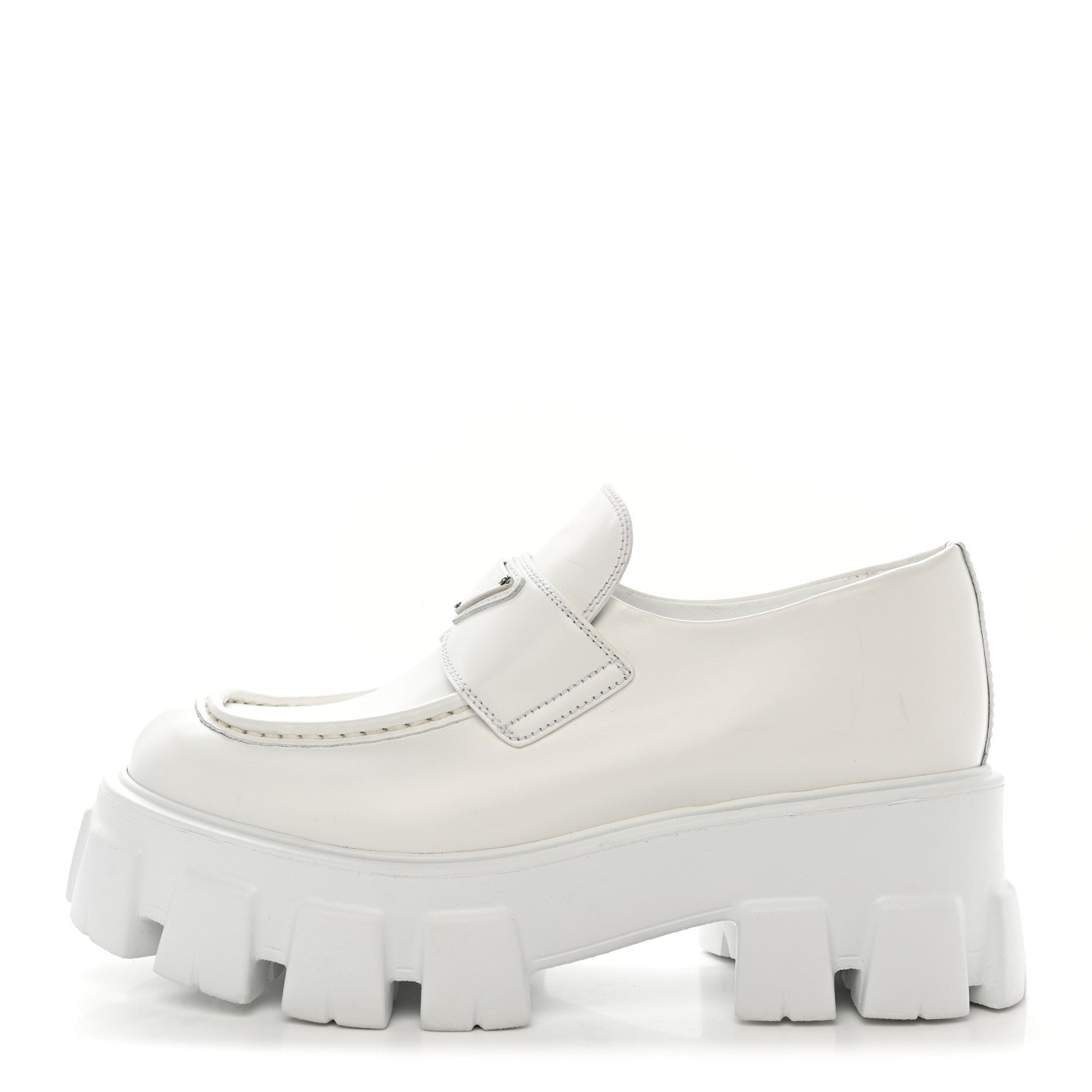 Prada Spazzolato Rois Metal Triangle Logo Monolith 55mm Loafers 38 White 1 of 11