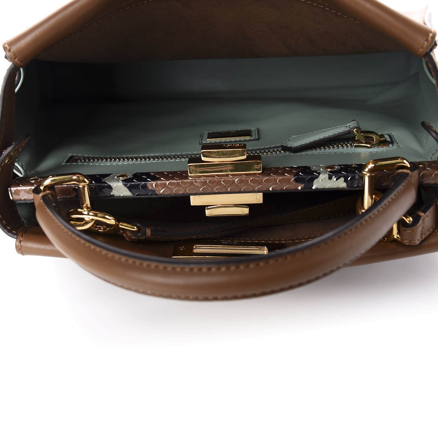 Fendi Vitello Seta Shiny Nappa Ayers Medium Peekaboo Iconic Satchel Brownie Menta 6 of 12