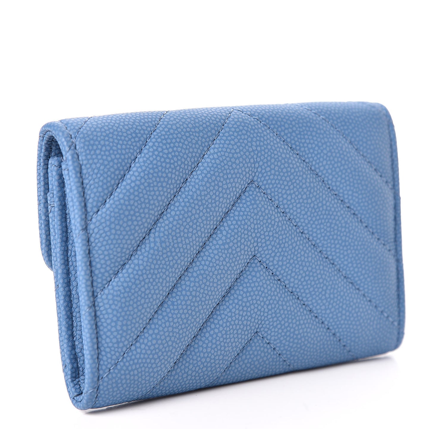 Caviar Chevron Quilted Flap Card Holder Blue