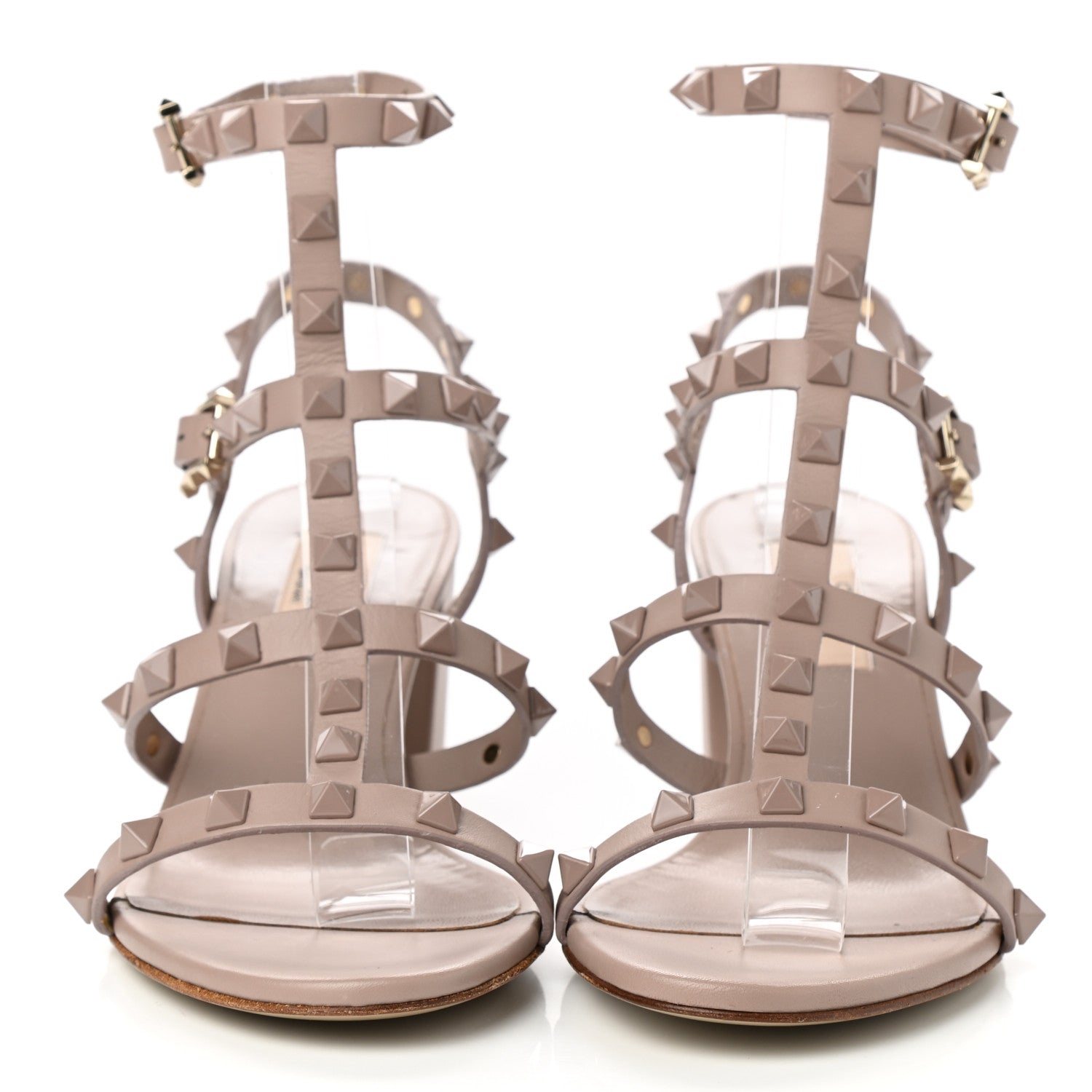 Valentino Garavani Calfskin Lacquered Monochrome Rockstud 60mm City Sandals 35.5 Poudre 2 of 8