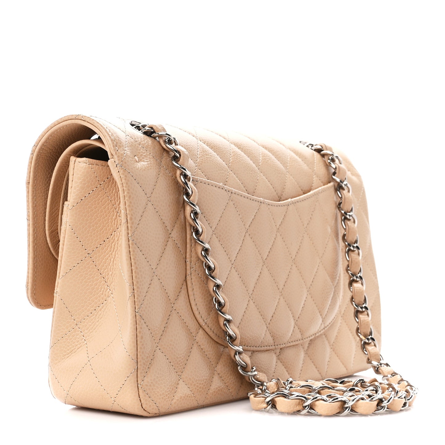 Caviar Quilted Medium Double Flap Beige