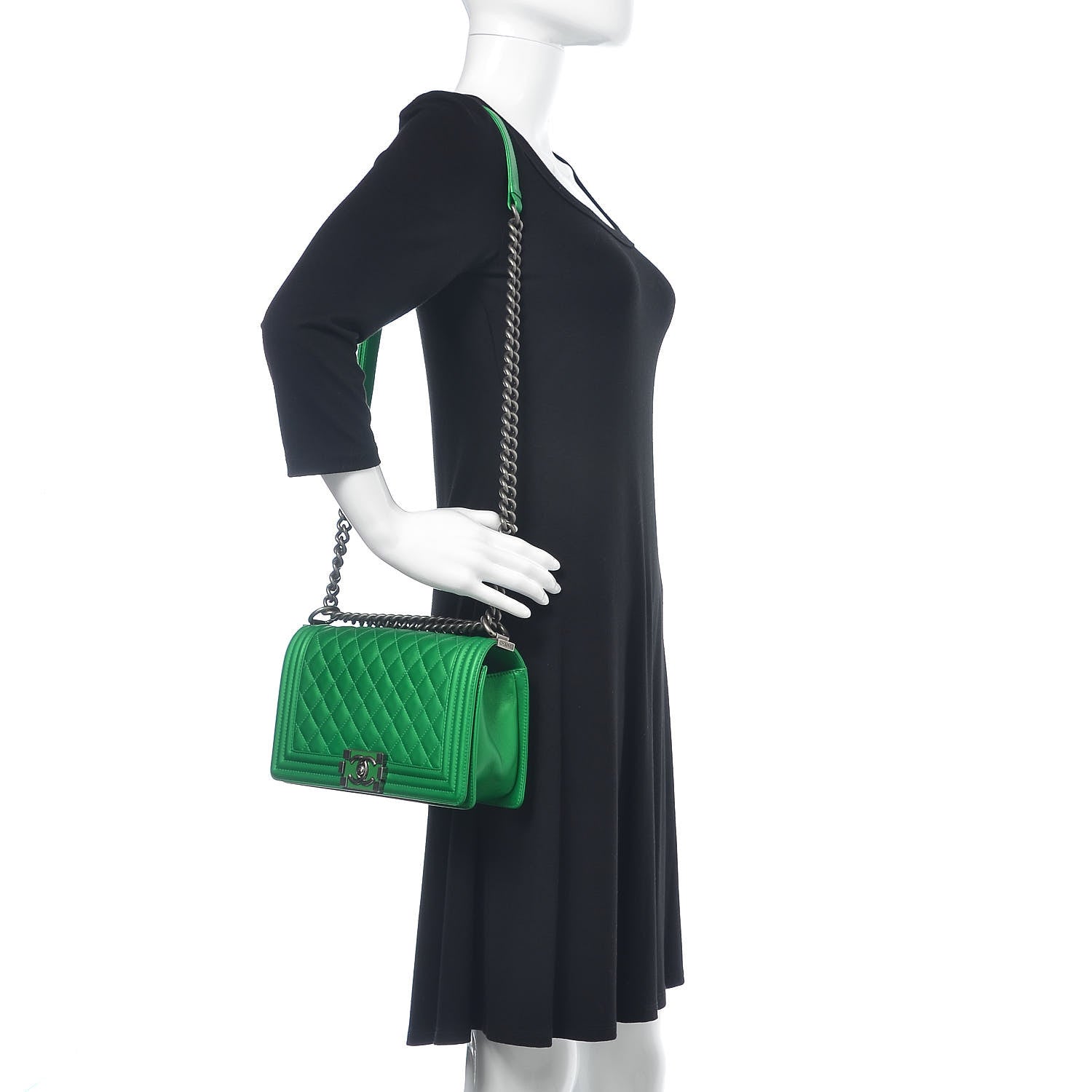 Chanel Metallic Calfskin Quilted Medium Boy Flap Green 2 of 10