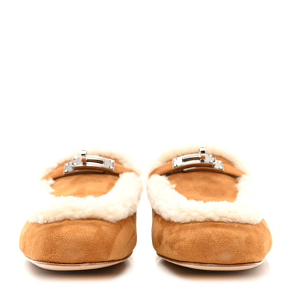 Hermes Suede Goatskin Woolskin Womens Oz Mules 38 Naturel 2 of 9