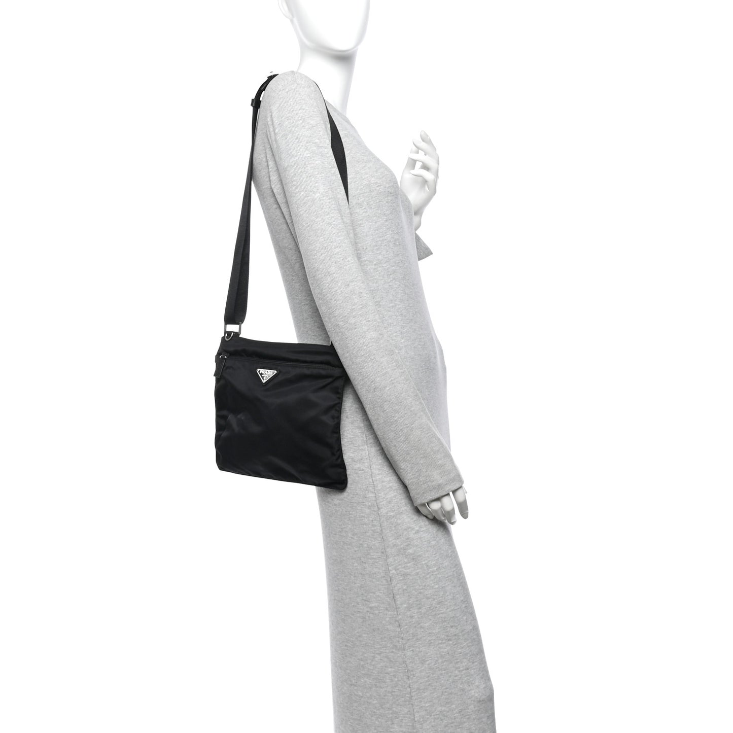 Tessuto Nylon Saffiano Flat Messenger Bag Black