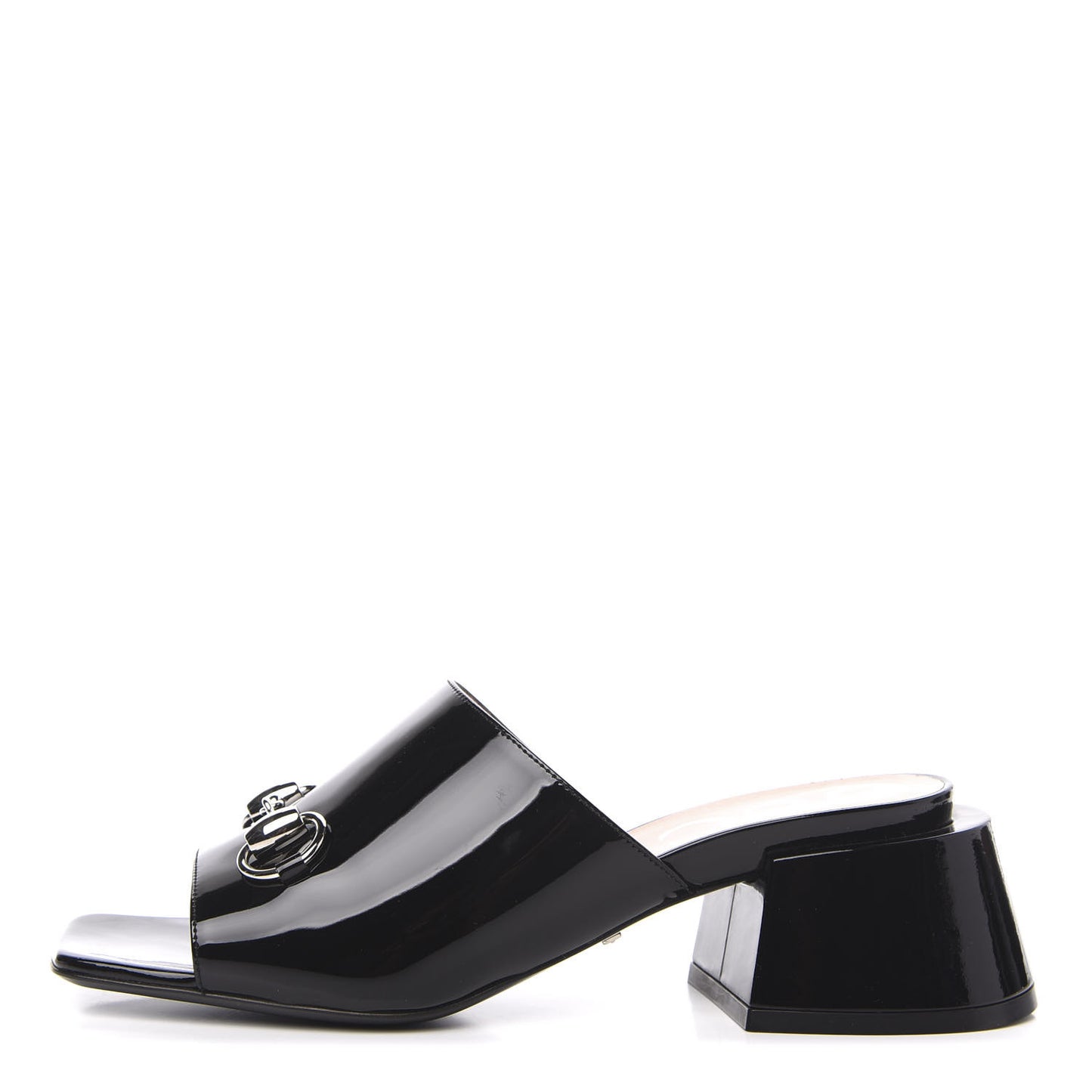 Patent Lexi Horsebit Mid-Heel Slide Sandals 37 Black