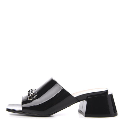 Gucci Patent Lexi Horsebit Mid-Heel Slide Sandals 37 Black 1 of 10