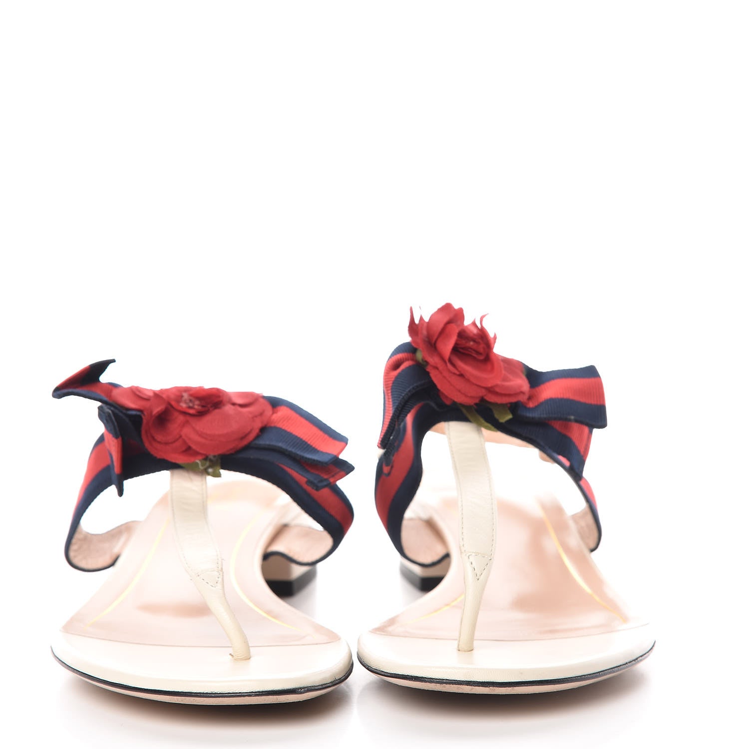 Gucci Lambskin Grosgrain Web Floral Thong Sandals 39 White 2 of 11