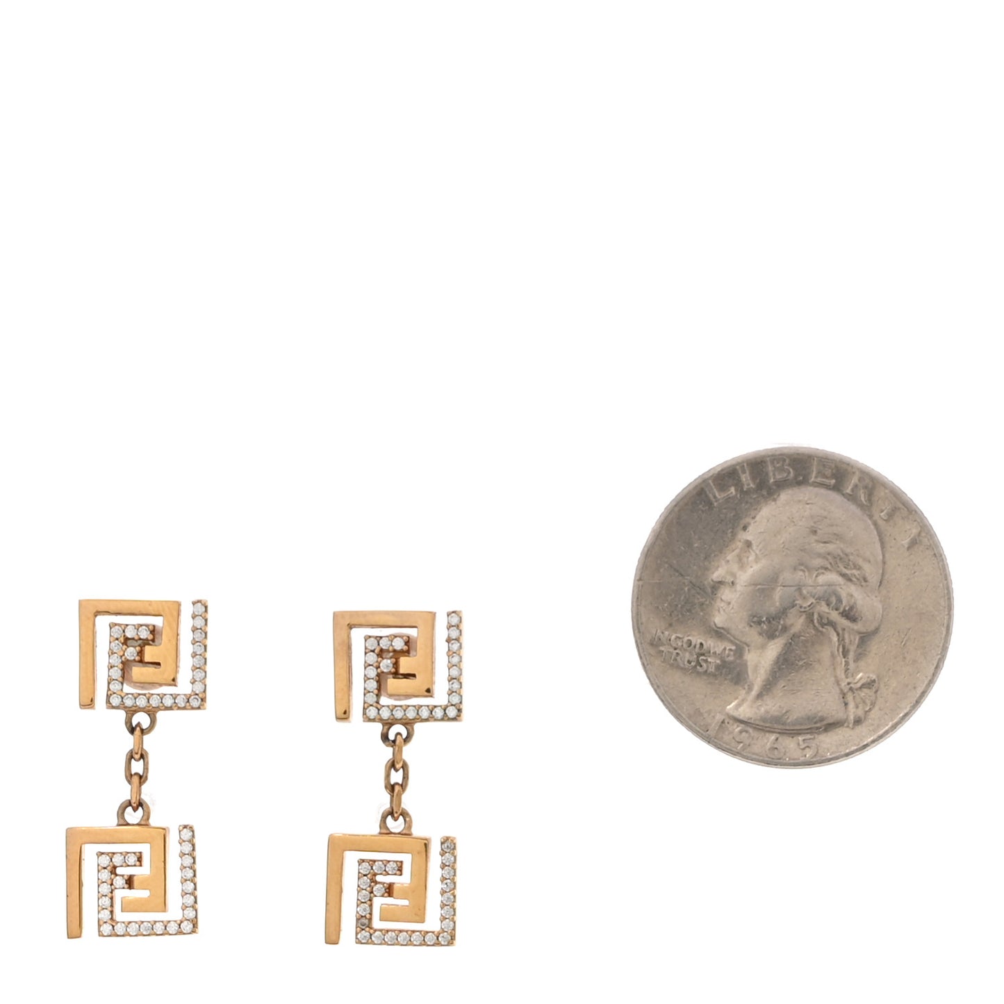 Metal Crystal Fendace Drop Earrings Gold