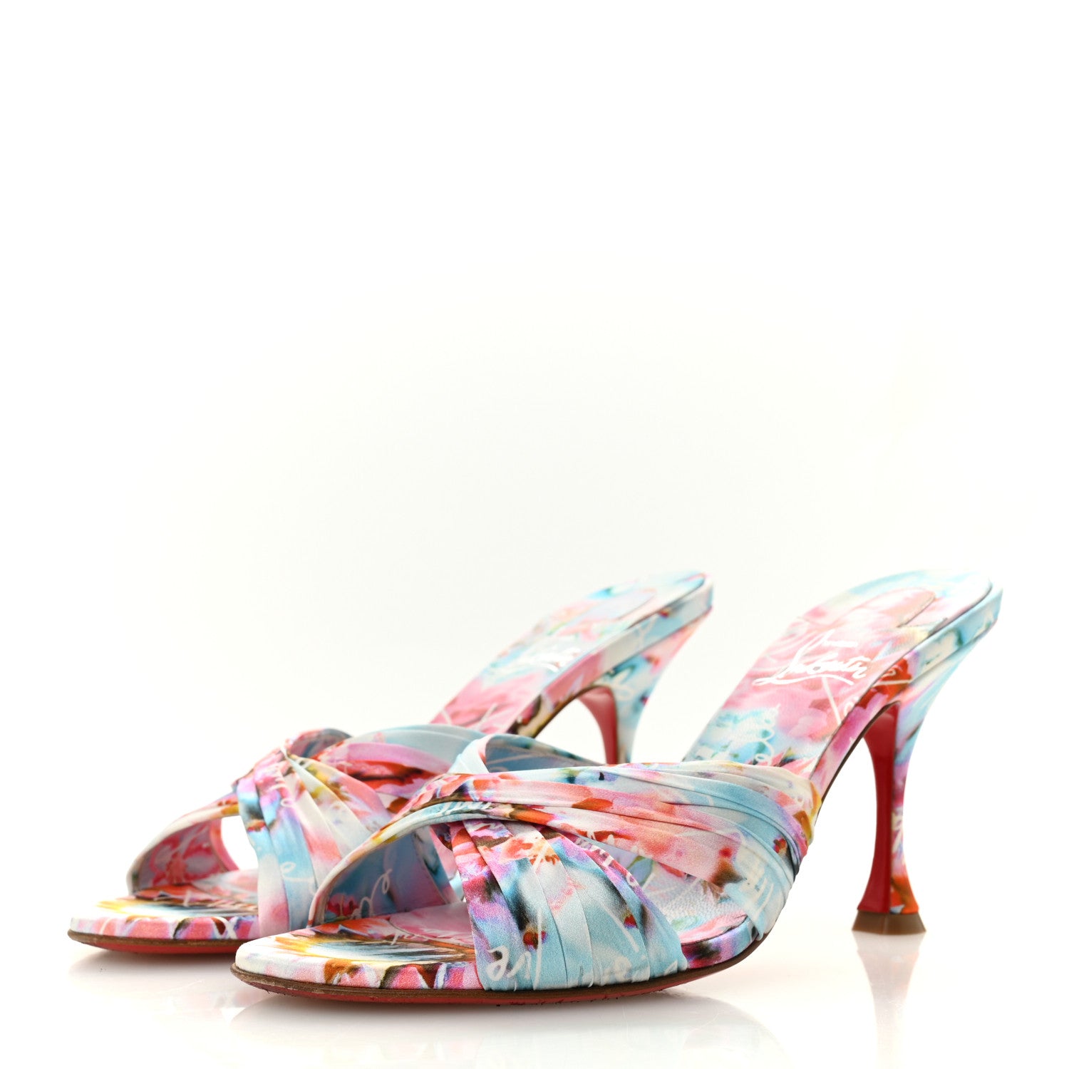 Christian Louboutin Crepe Satin Celebration Print Nicol Is Back 85 Slide Sandals 39 Multicolor 4 of 10