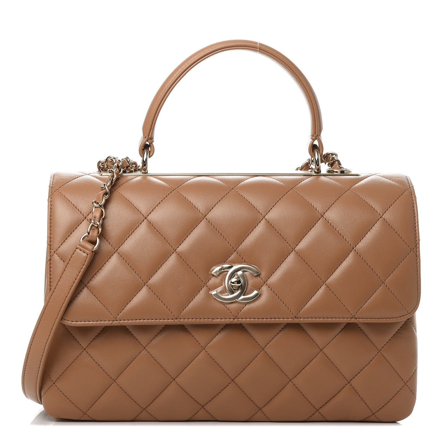 Lambskin Quilted Medium Trendy CC Flap Dual Handle Bag Light Brown