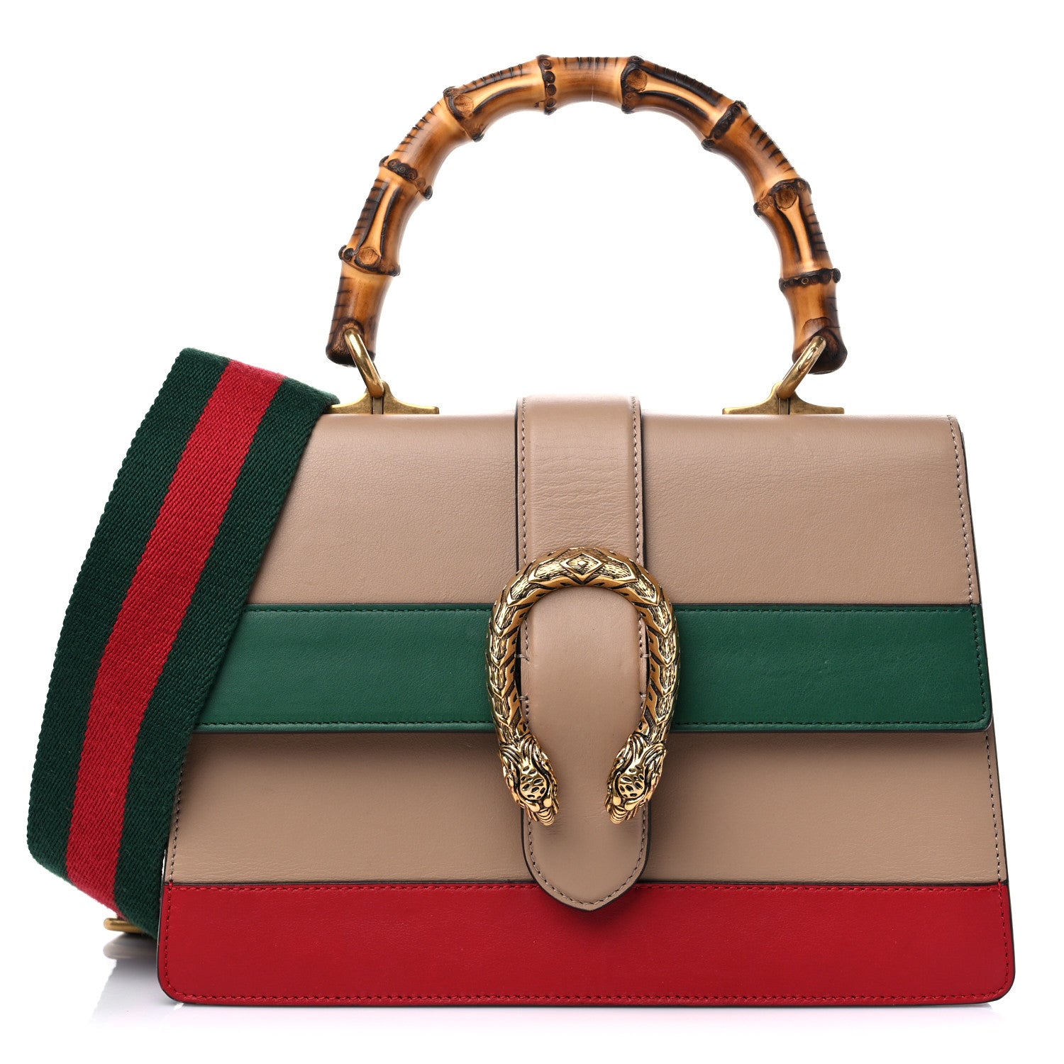 Gucci Calfskin Bamboo Web Medium Dionysus Top Handle Bag Camelia Bright Evergreen Hibiscus Red 1 of 12