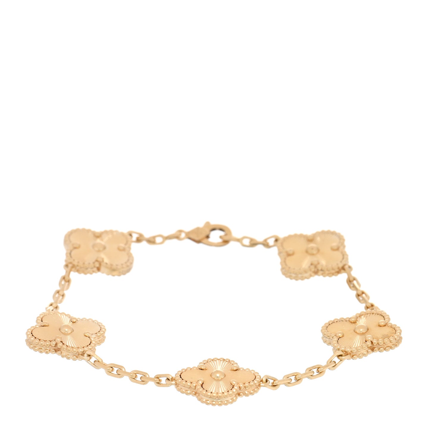 18K Yellow Gold 5 Motifs Guilloche Vintage Alhambra Bracelet