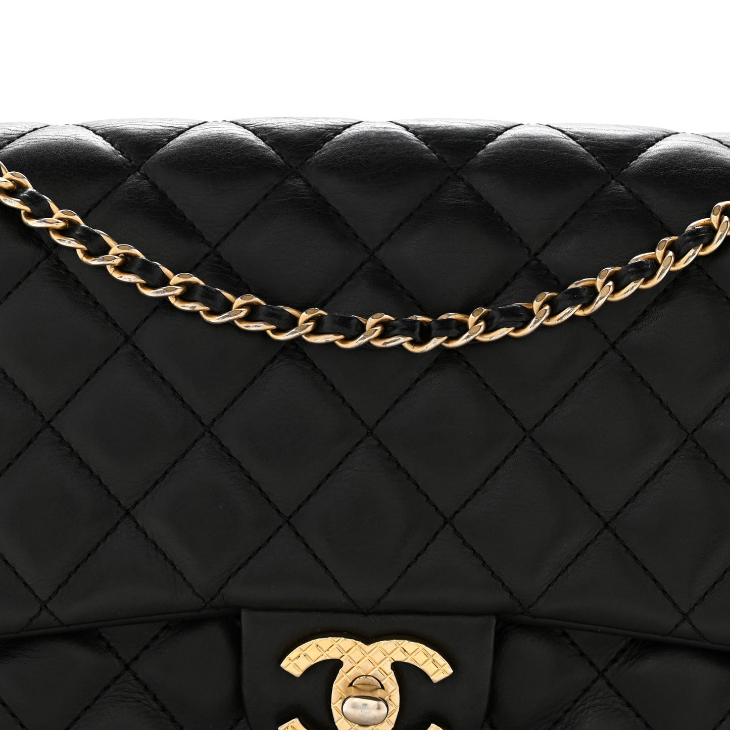 Calfskin Quilted Rock The Corner Flap Black