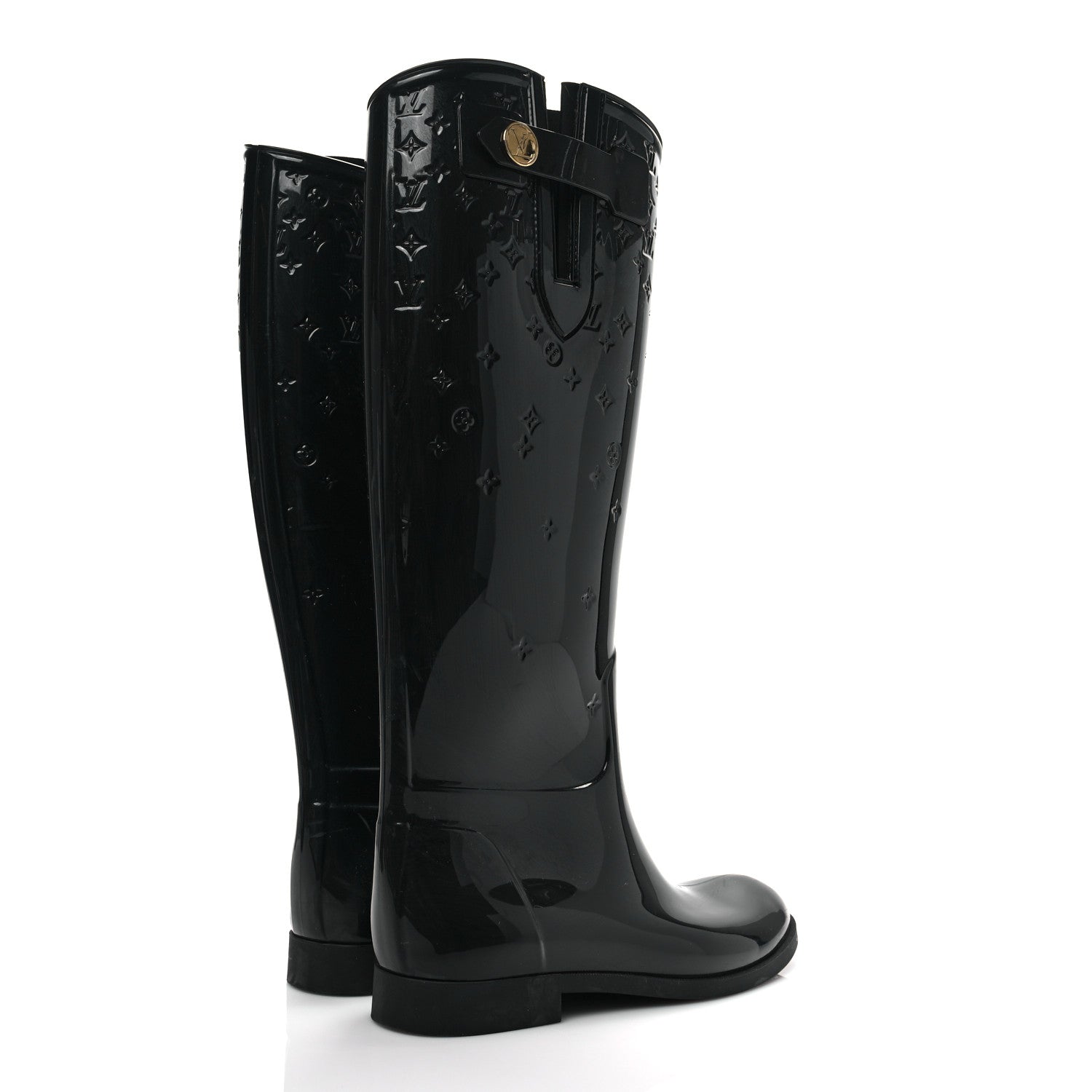 Louis Vuitton Rubber Embossed Monogram Drops High Rain Boots 37 Black 4 of 6