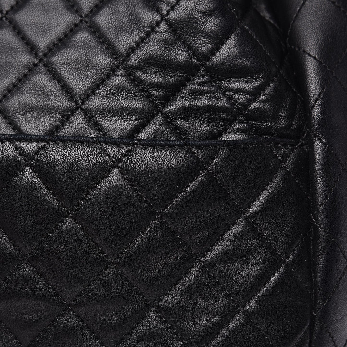 Lambskin Quilted Large Drawstring Bag Black
