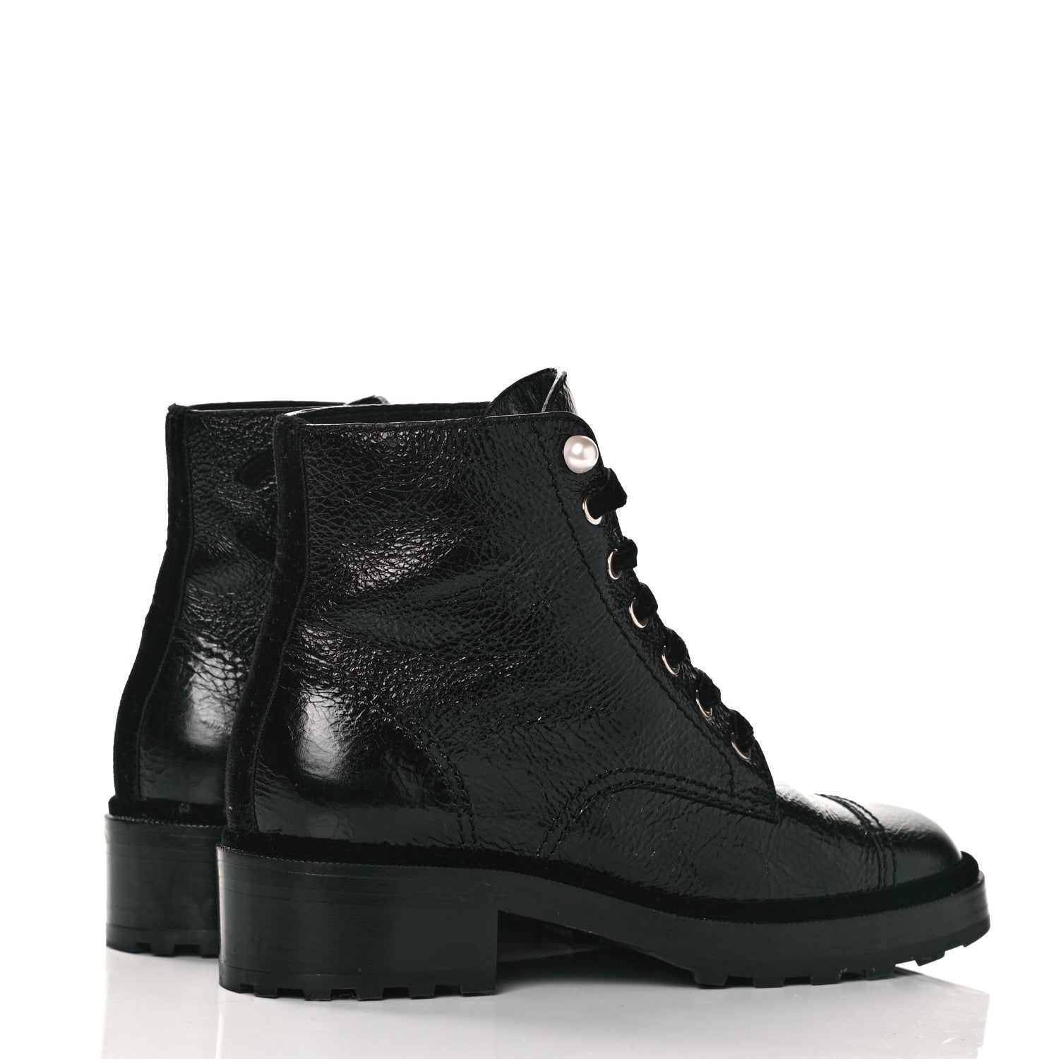 Chanel Shiny Calfskin Velvet Pearl Combat Short Boots 39.5 Black 4 of 8