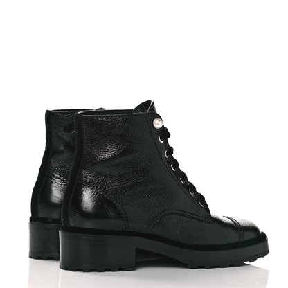 Chanel Shiny Calfskin Velvet Pearl Combat Short Boots 39.5 Black 4 of 8
