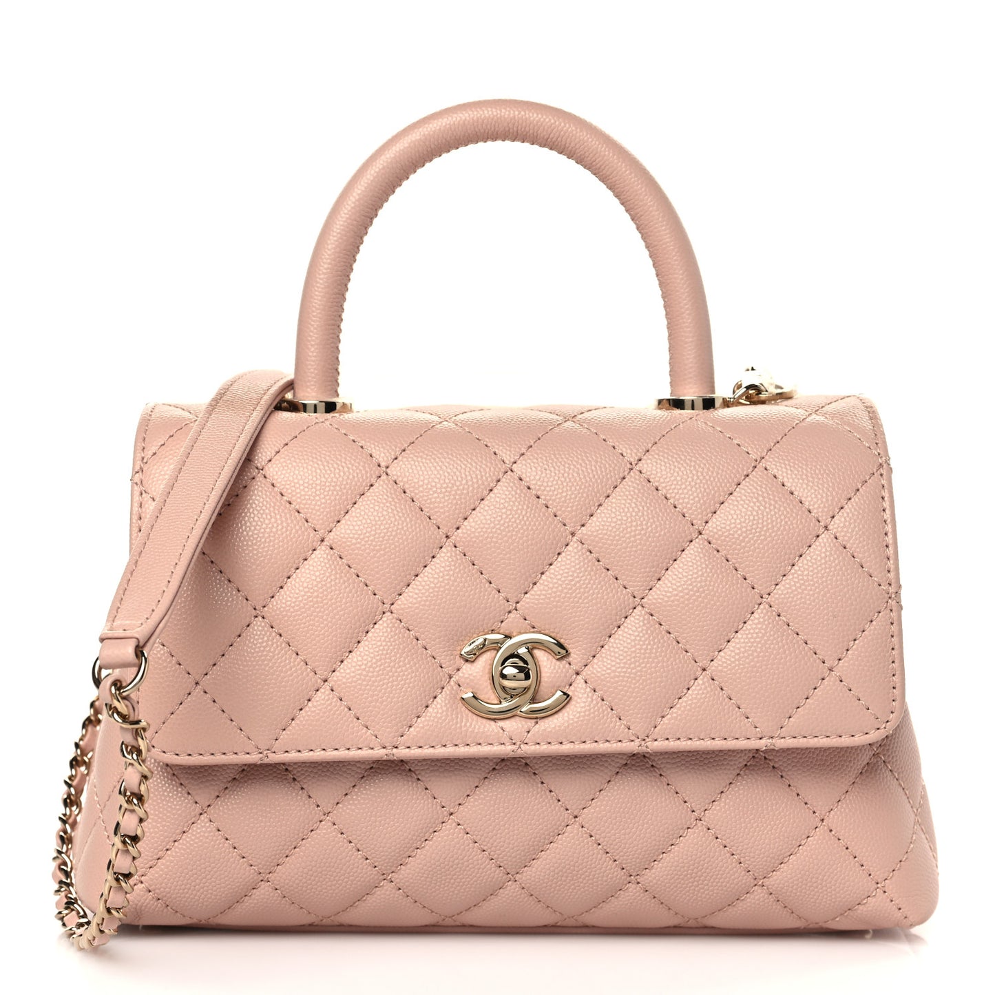 Caviar Quilted Mini Coco Handle Flap Rose Clair
