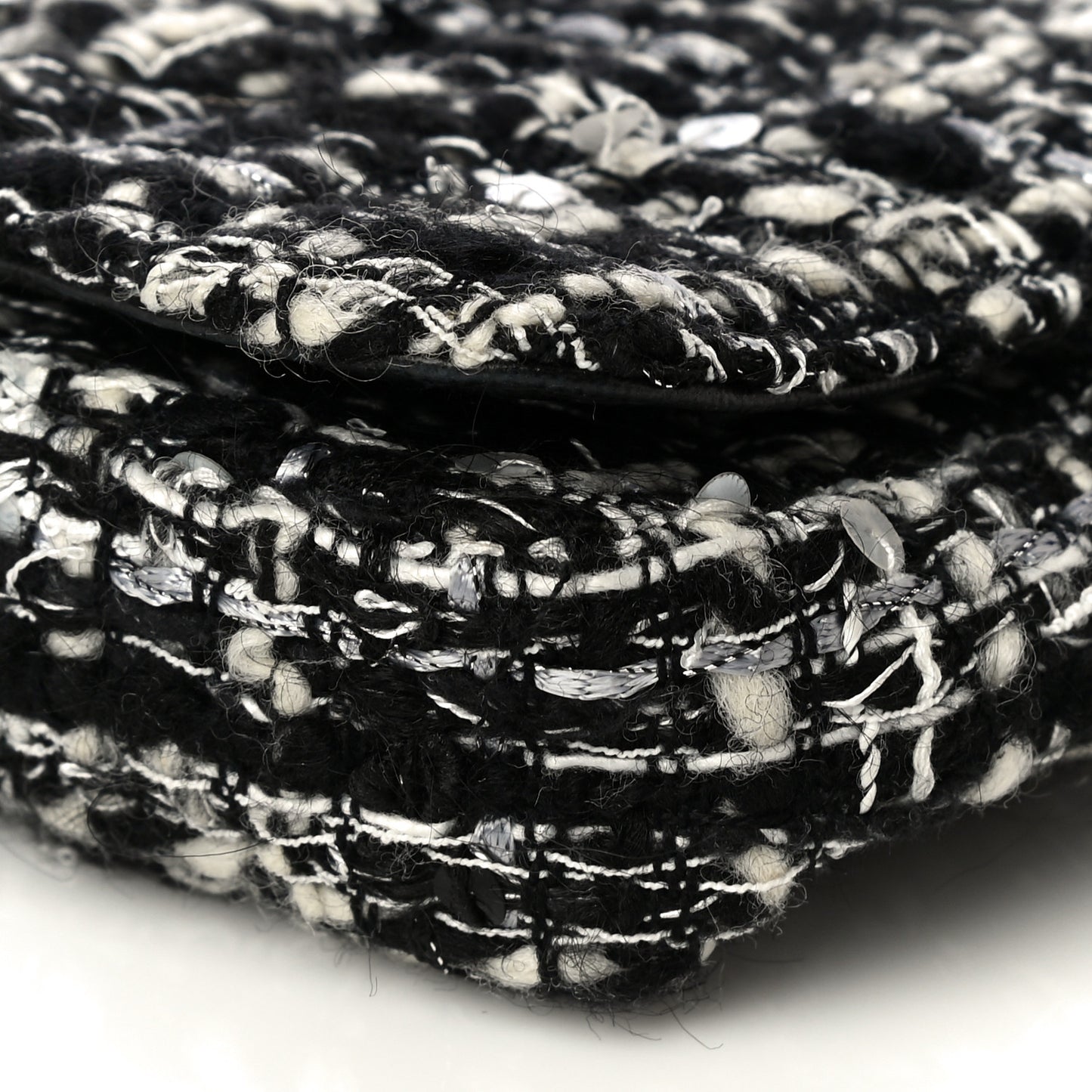 Sequin Tweed Single Flap Ecru Black