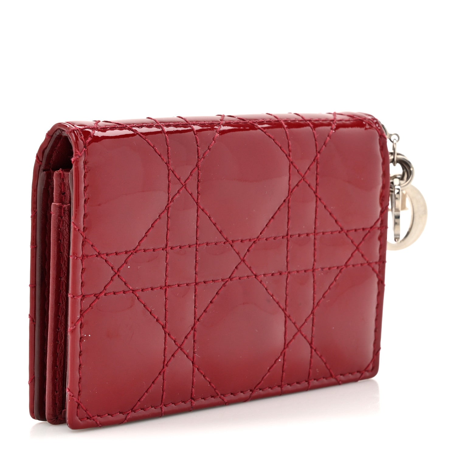 Christian Dior Patent Cannage Small Lady Dior Flap Card Holder Scarlet 3 of 7