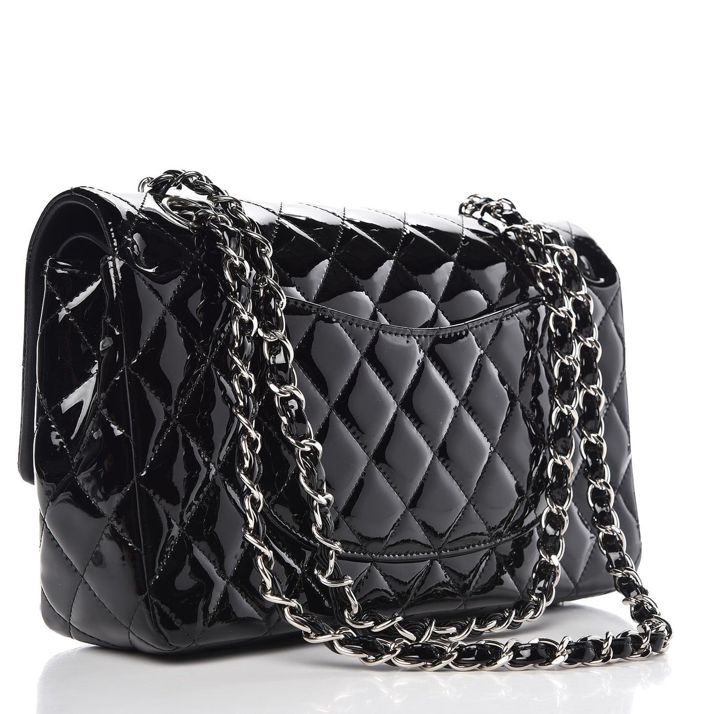 Patent Quilted Medium Double Flap Black