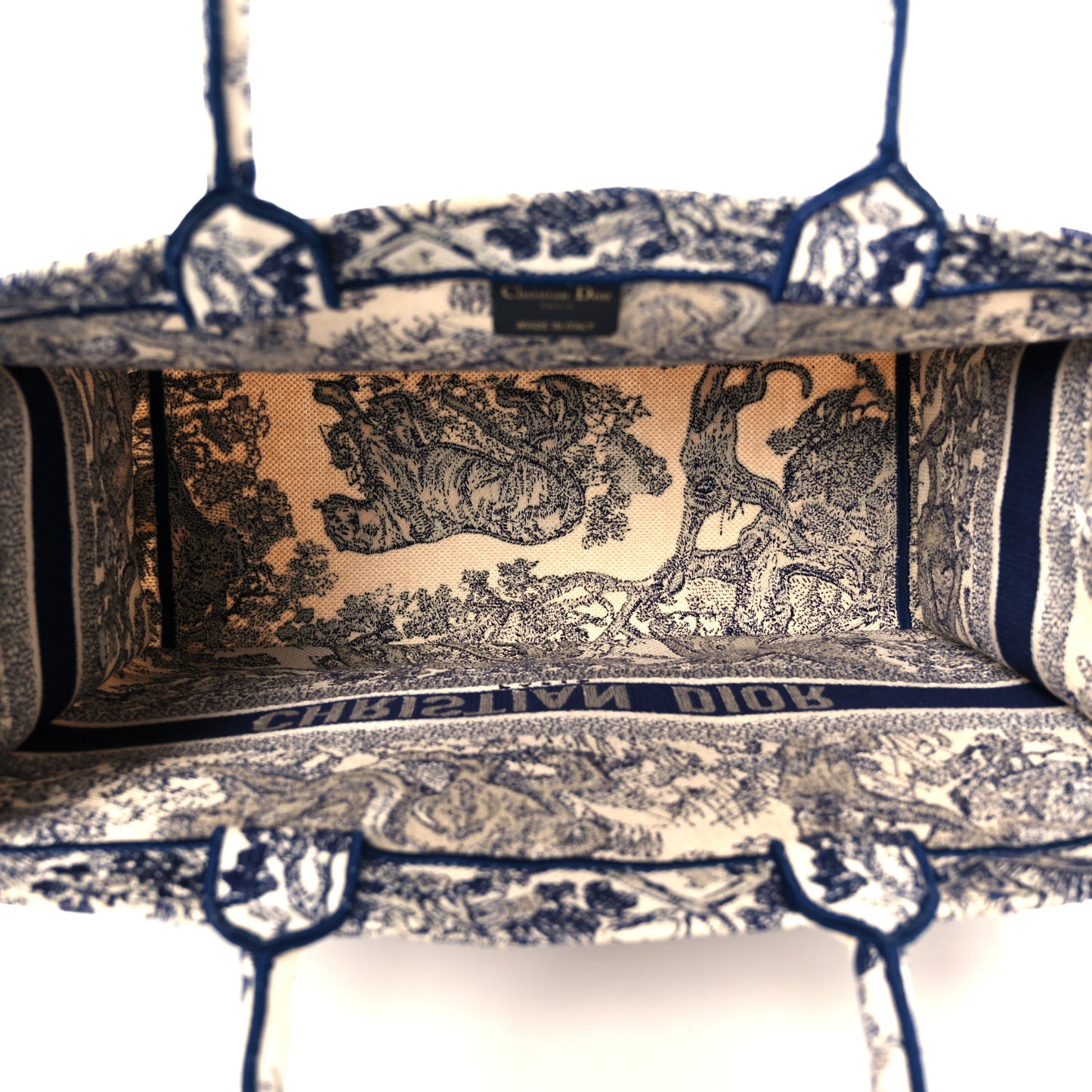 Canvas Embroidered Large Dioriviera Toile De Jouy Book Tote Blue