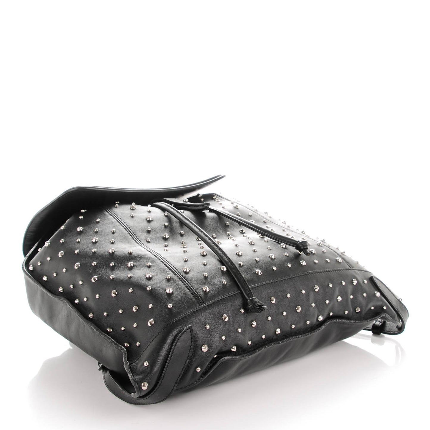 Calfskin Studded Padlock Zip Backpack Black