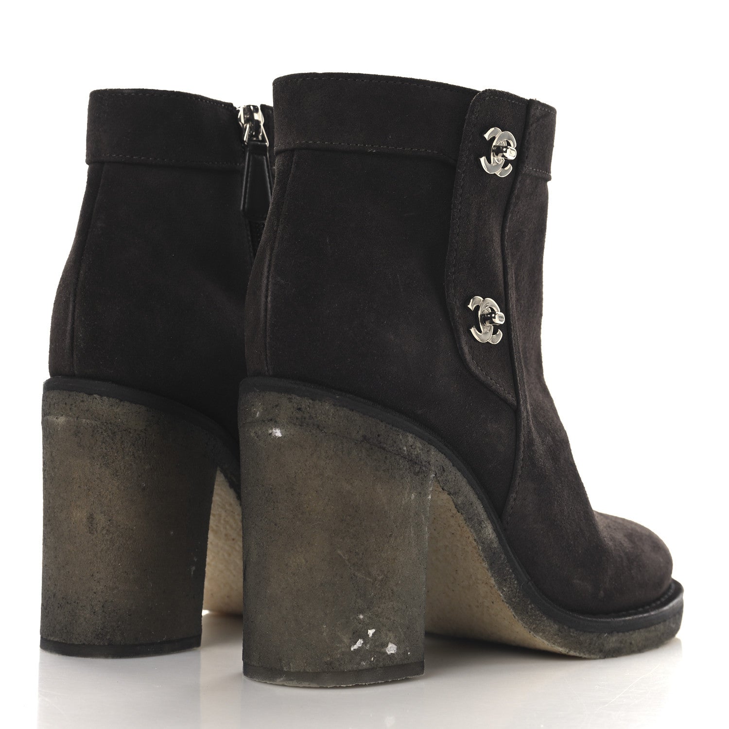 Chanel Suede CC Turnlock Ankle Boots 37.5 Brown 5 of 11
