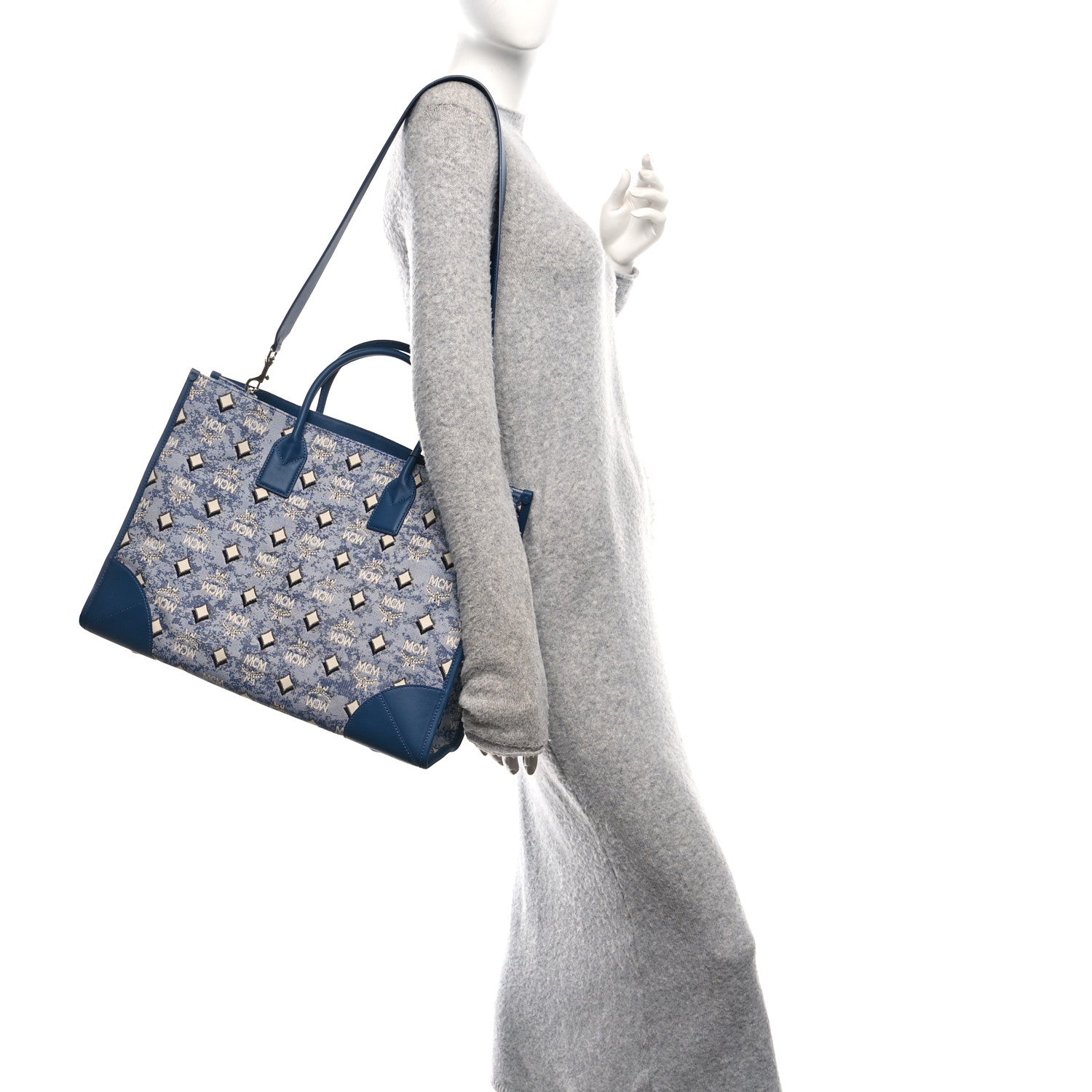MCM Jacquard Monogram Munchen Extra Large Tote Blue 2 of 11