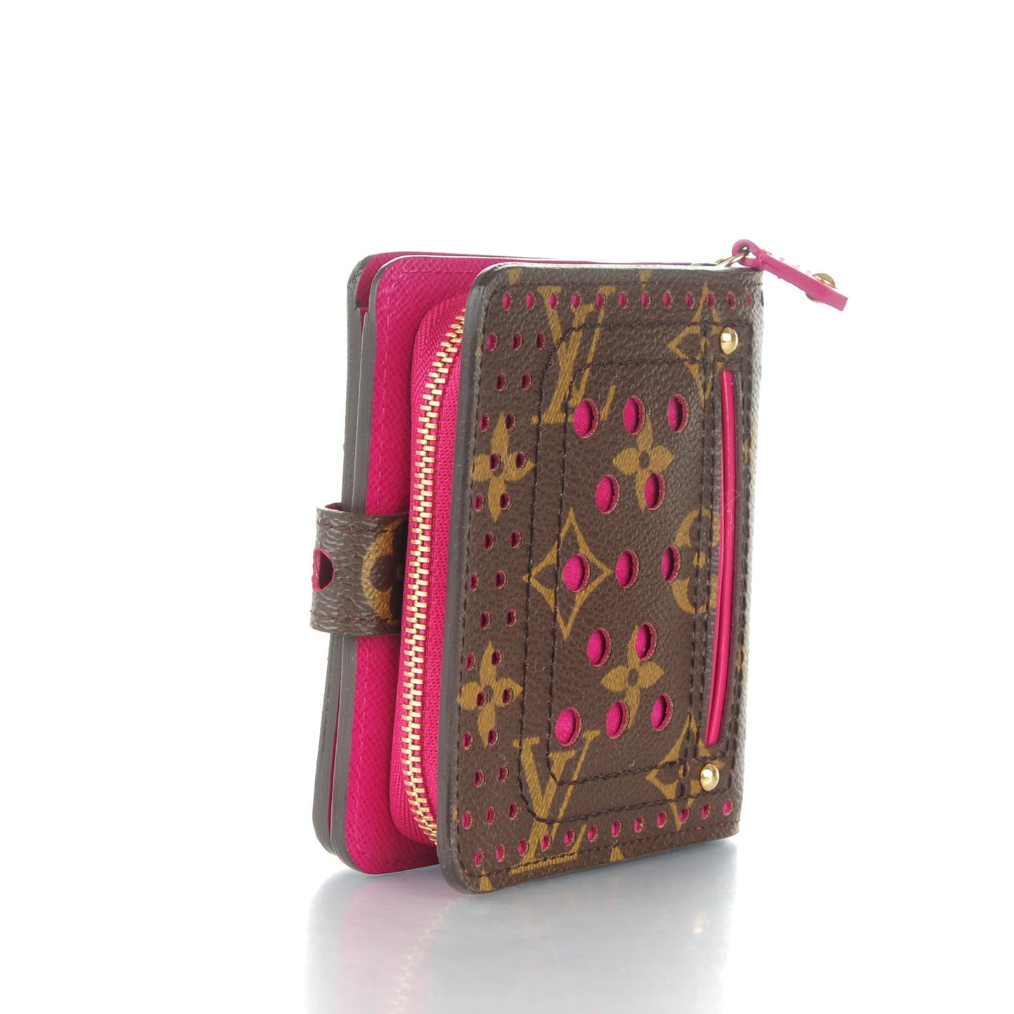 Monogram Perforated Compact Zipped Wallet Fuchsia