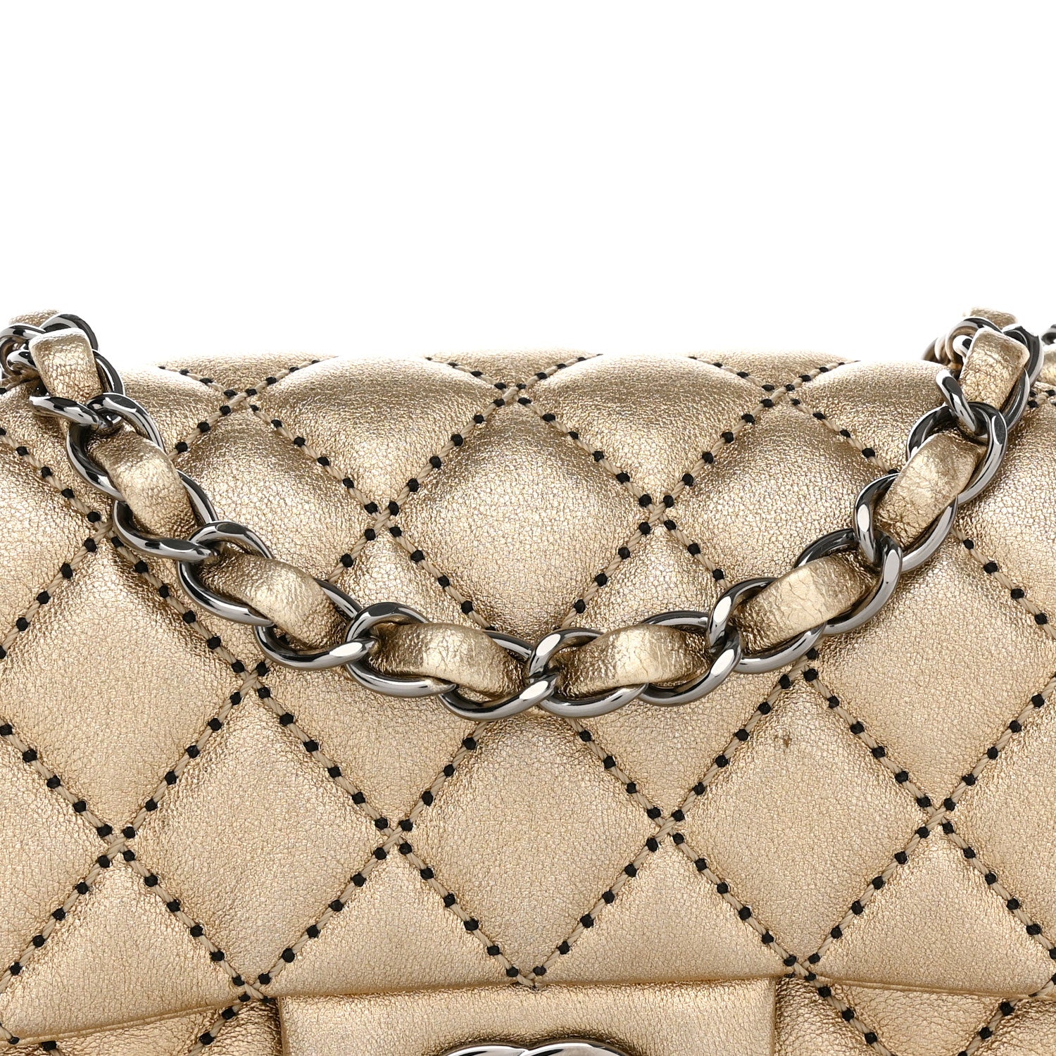 Chanel Metallic Lambskin Quilted Mini Side Stitch Rectangular Flap Gold 8 of 11