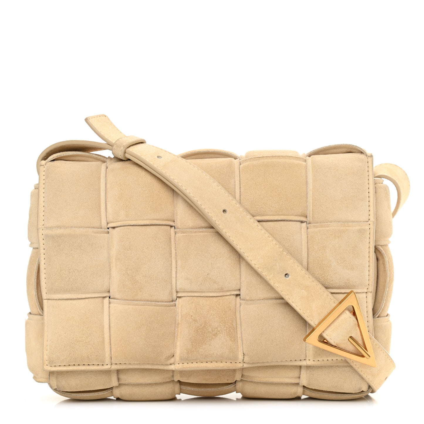 Suede Calfskin Maxi Intrecciato Padded Cassette Crossbody Bag Sand