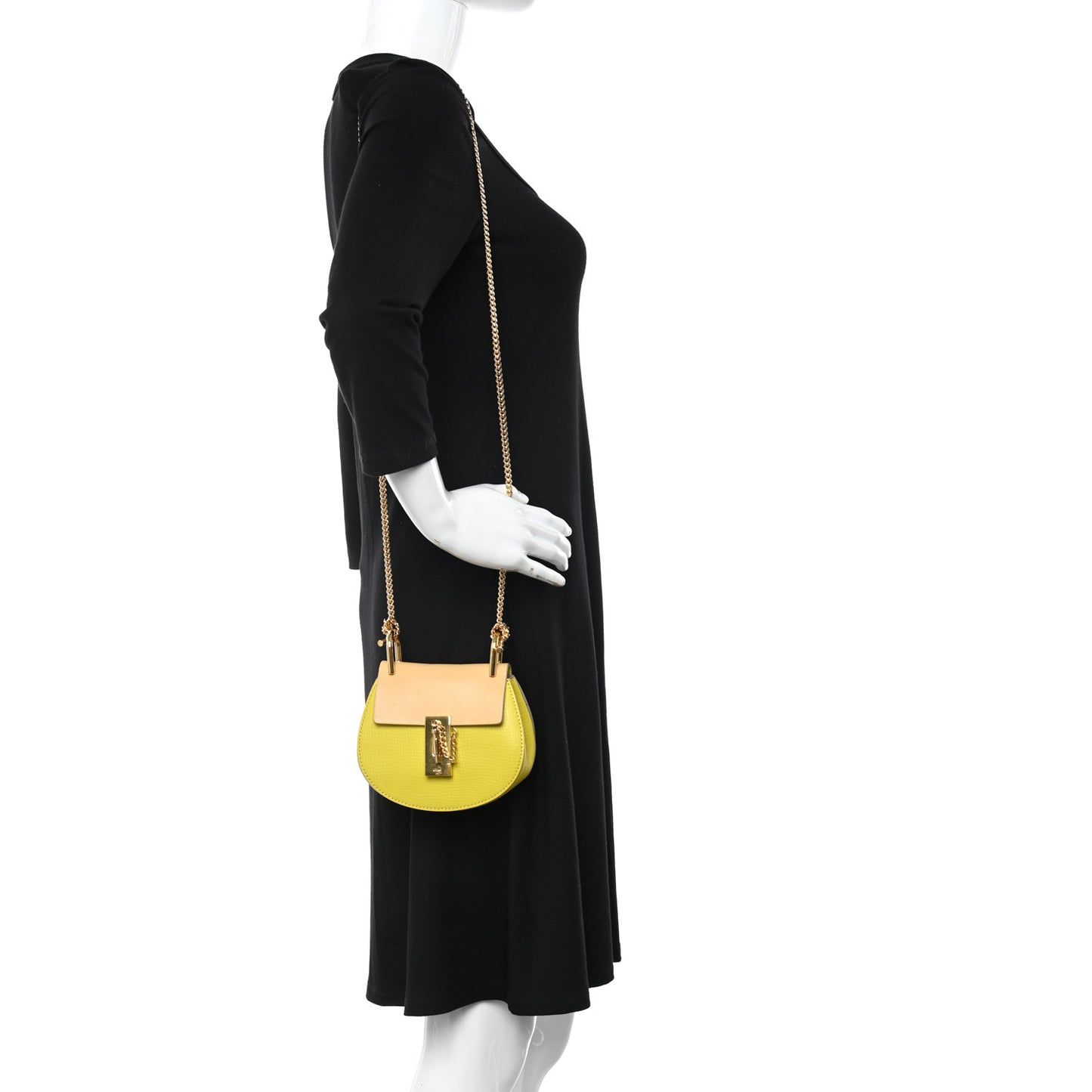 Grained Calfskin Lambskin Mini Bi-Color Drew Shoulder Bag Yellow Beige