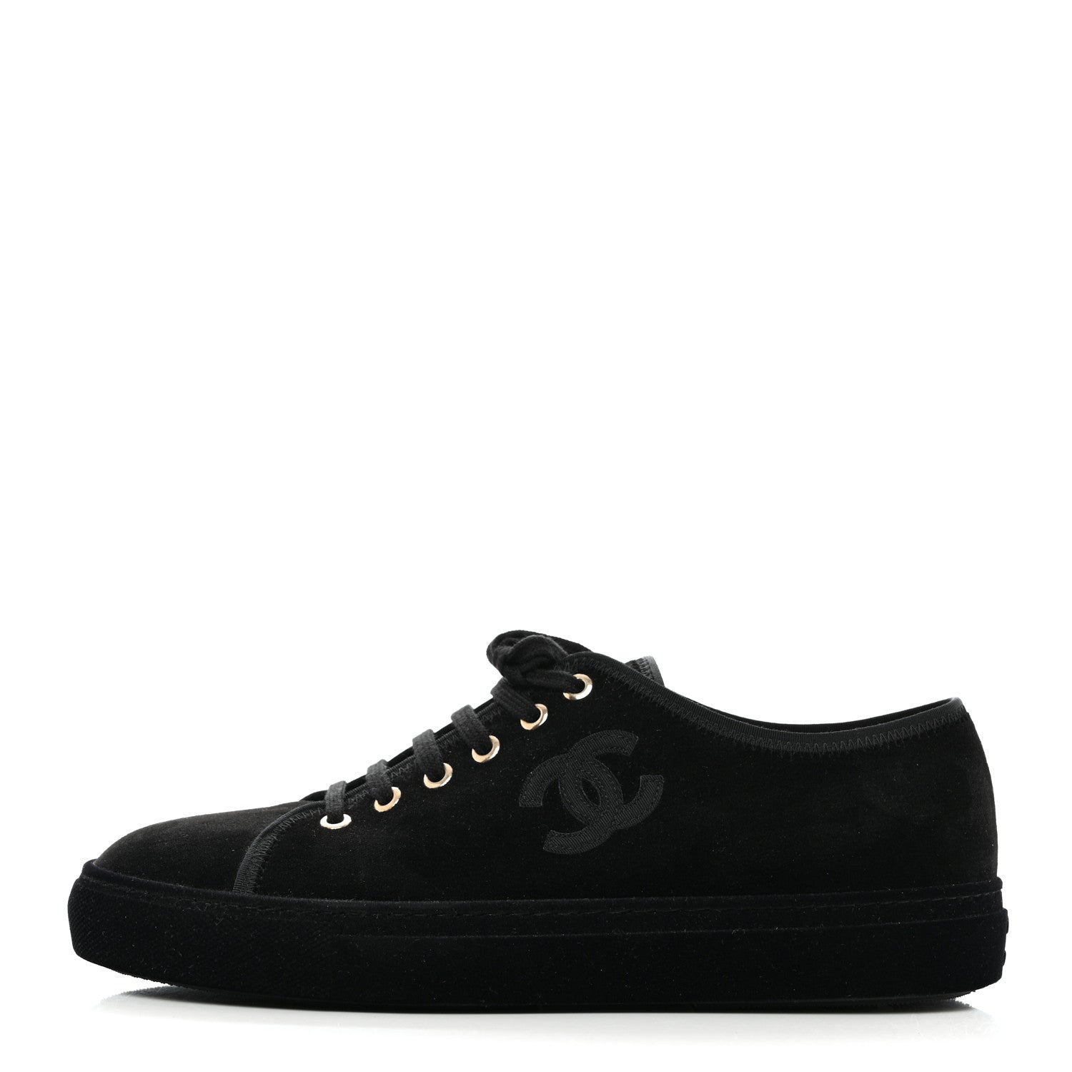 Chanel Velvet Womens CC Sneakers 40 Black 1 of 8