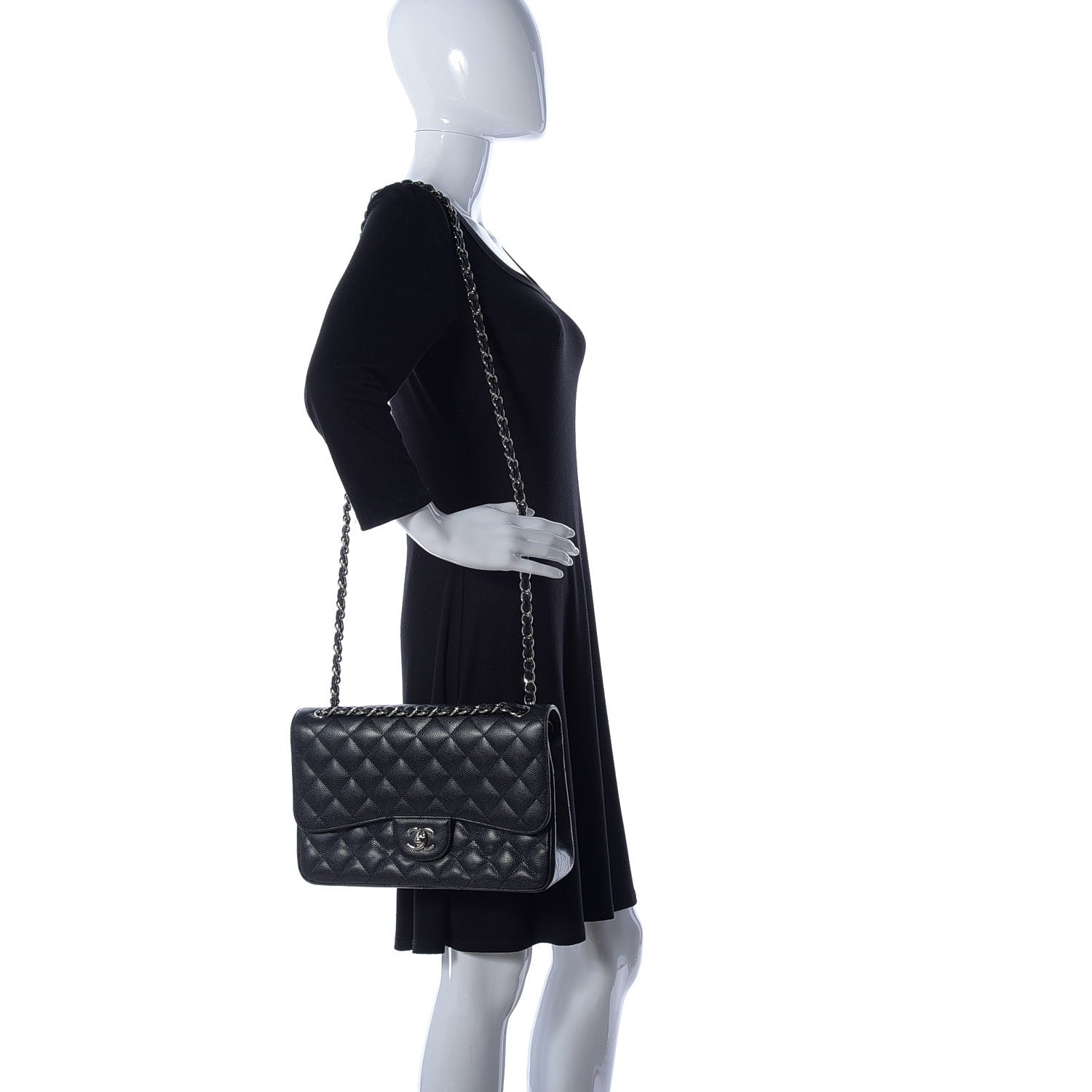 Chanel Caviar Quilted Jumbo Double Flap Black 2 of 9