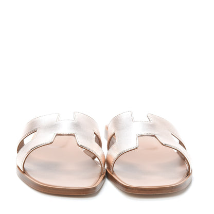 Hermes Metallic Nappa Oran Sandals 40 Rose Dore 2 of 7