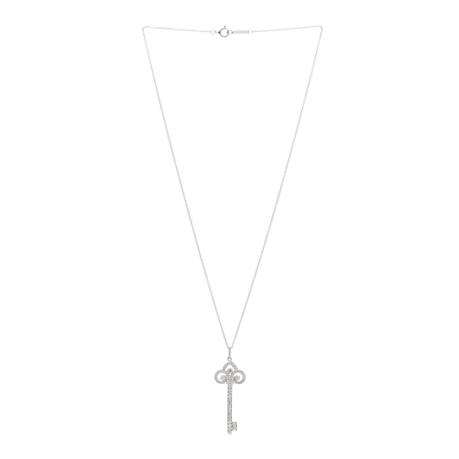 Tiffany Platinum Diamond .41ct Fleur De Lis Key Pendant Necklace 3 of 5