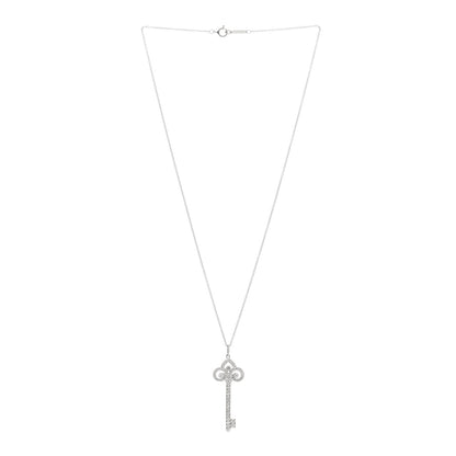 Tiffany Platinum Diamond .41ct Fleur De Lis Key Pendant Necklace 3 of 5
